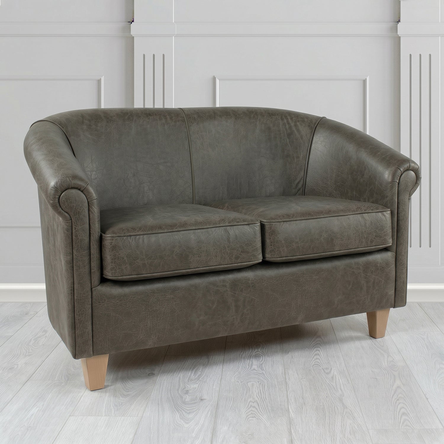 Siena 2 Seater Tub Sofa in Crest Leather Saloon Semi-Aniline Crib 5 Genuine Leather