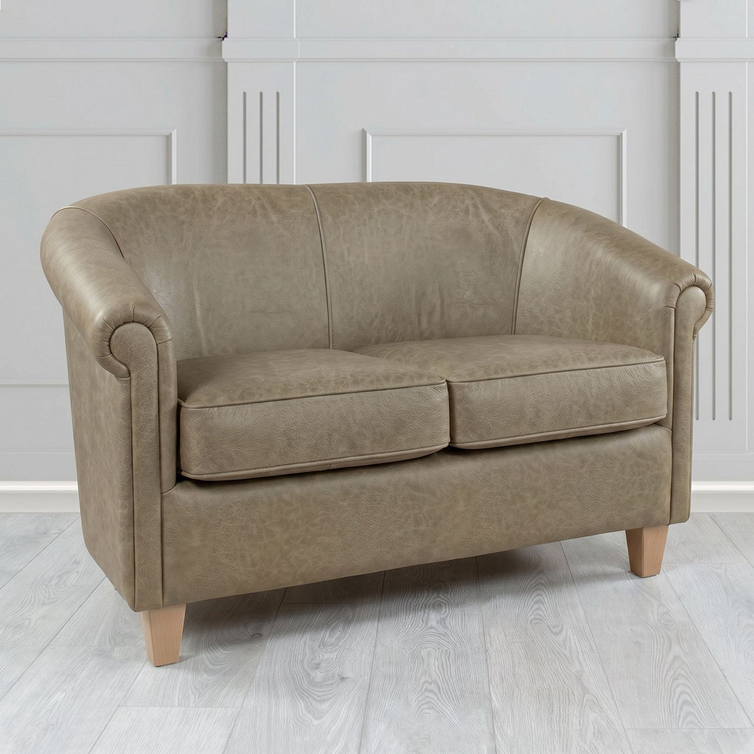 Siena 2 Seater Tub Sofa in Crest Leather Saloon Semi-Aniline Crib 5 Genuine Leather