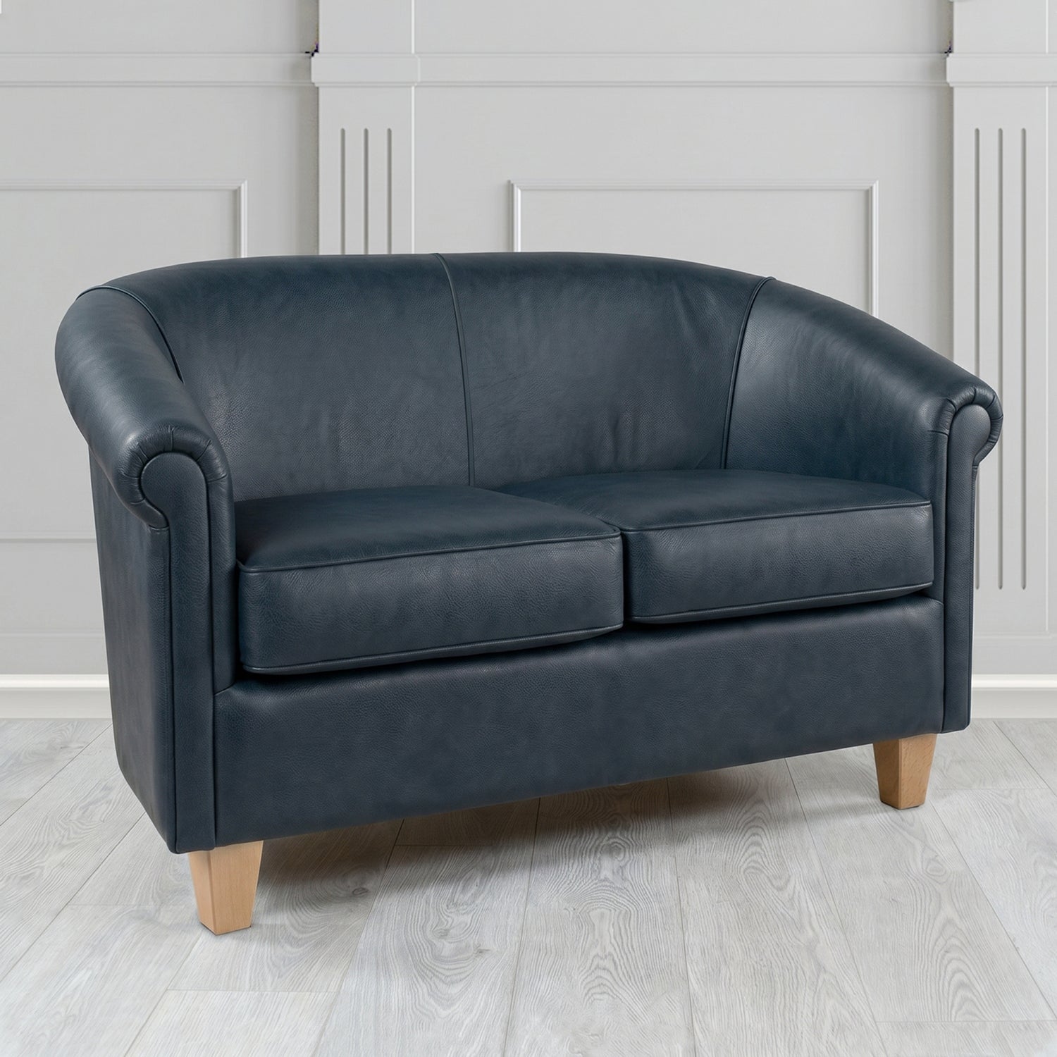Siena 2 Seater Tub Sofa in Crest Leather Saloon Semi-Aniline Crib 5 Genuine Leather