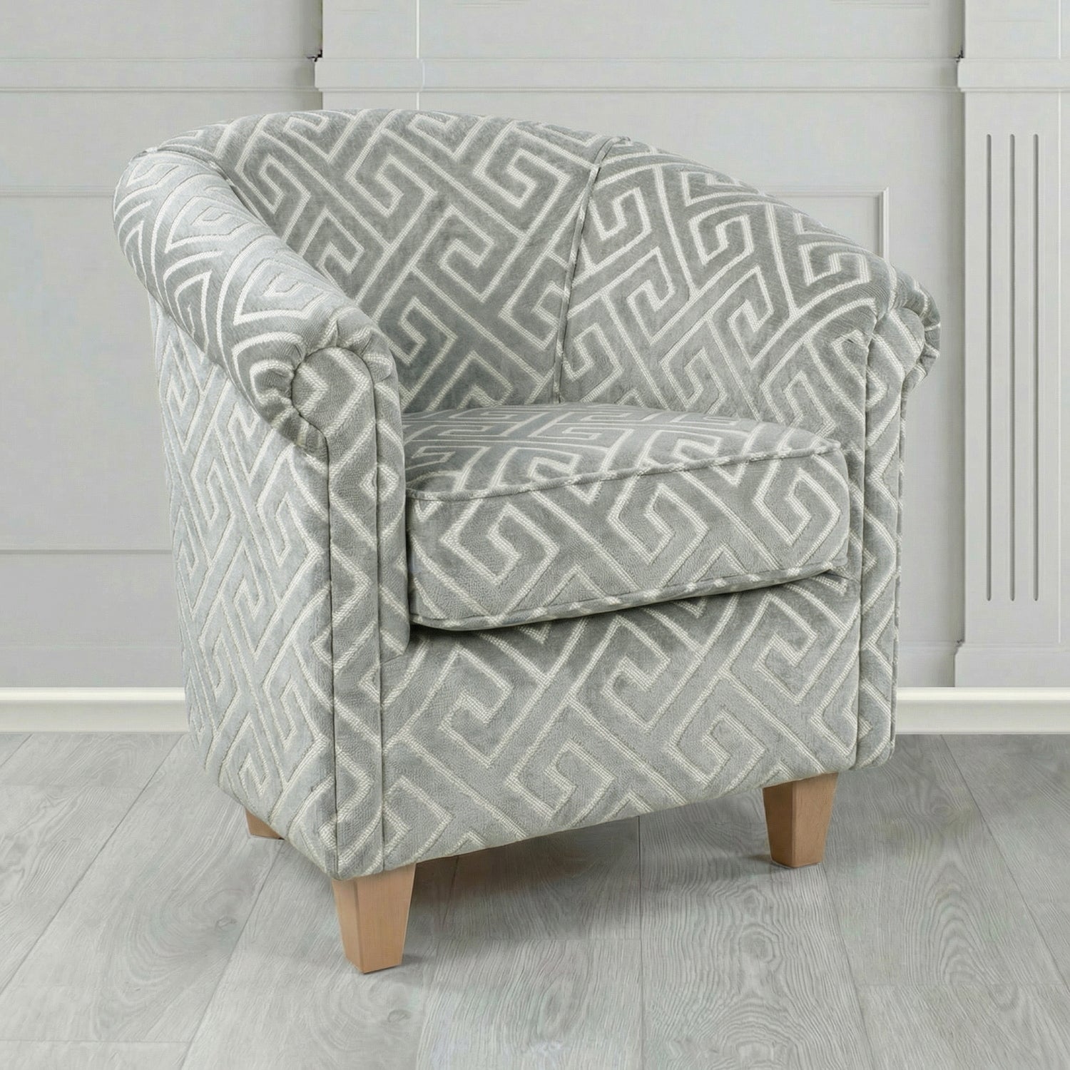 Siena Tub Chair in Cristina Marrone Extravaganza Greek Key Geometric Fabric