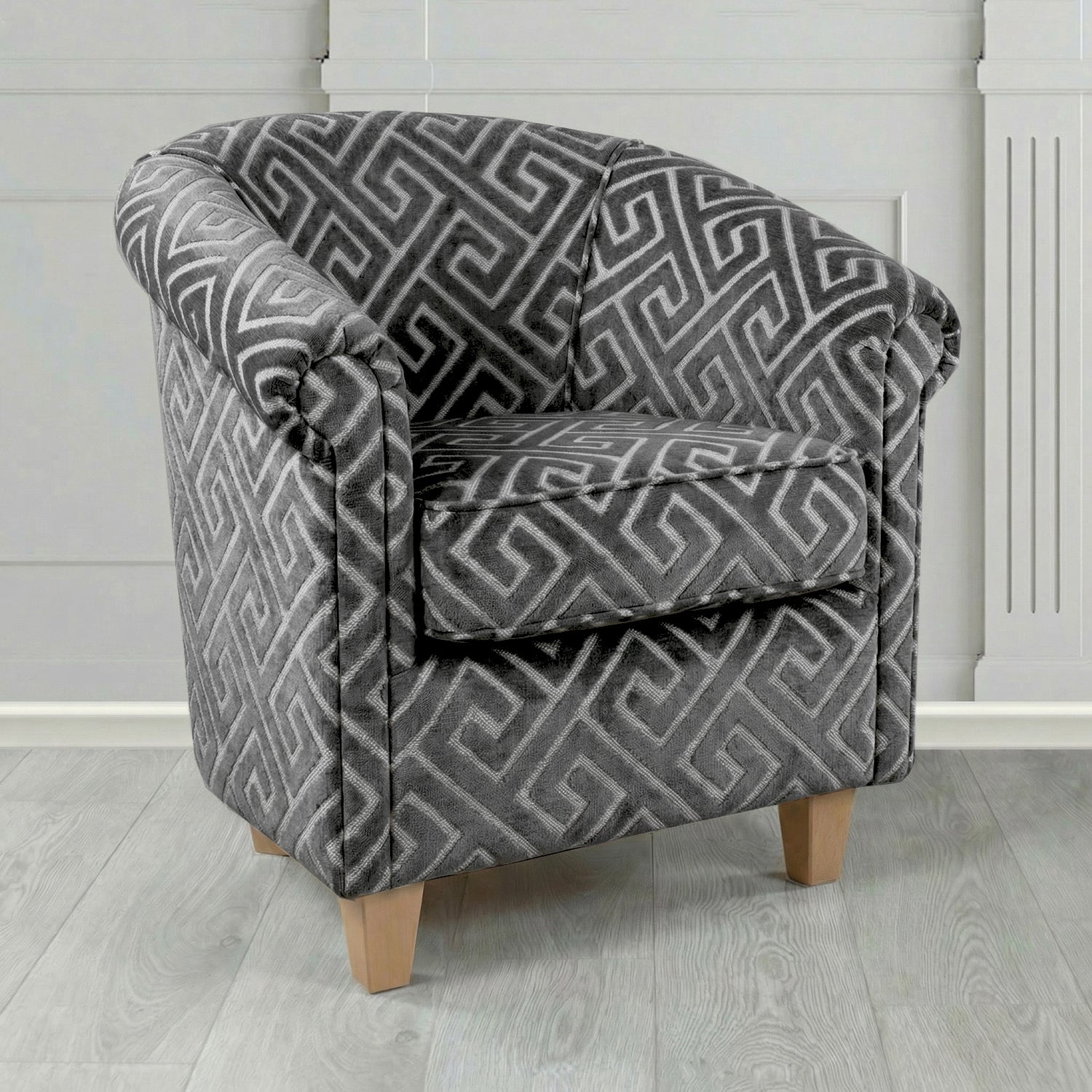 Siena Tub Chair in Cristina Marrone Extravaganza Greek Key Geometric Fabric