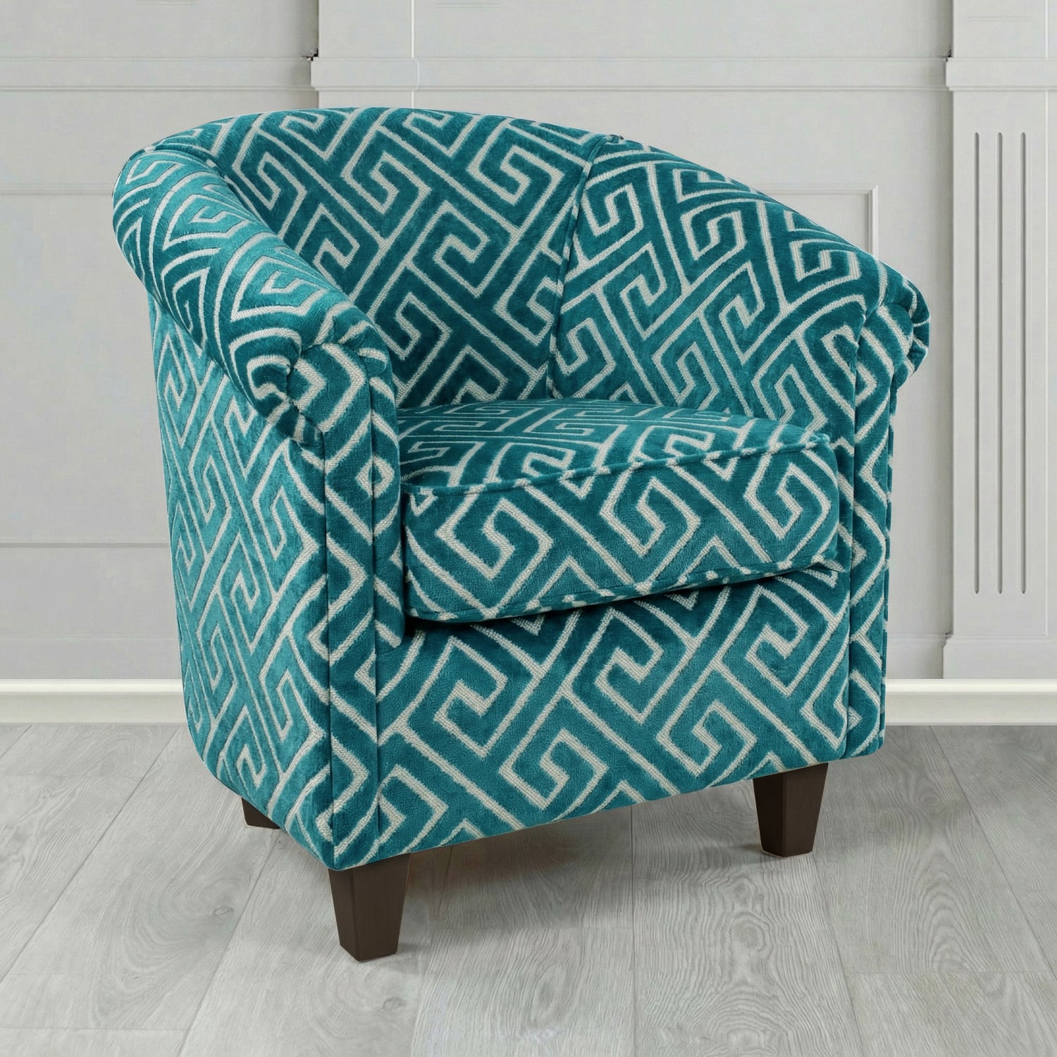 Siena Tub Chair in Cristina Marrone Extravaganza Greek Key Geometric Fabric