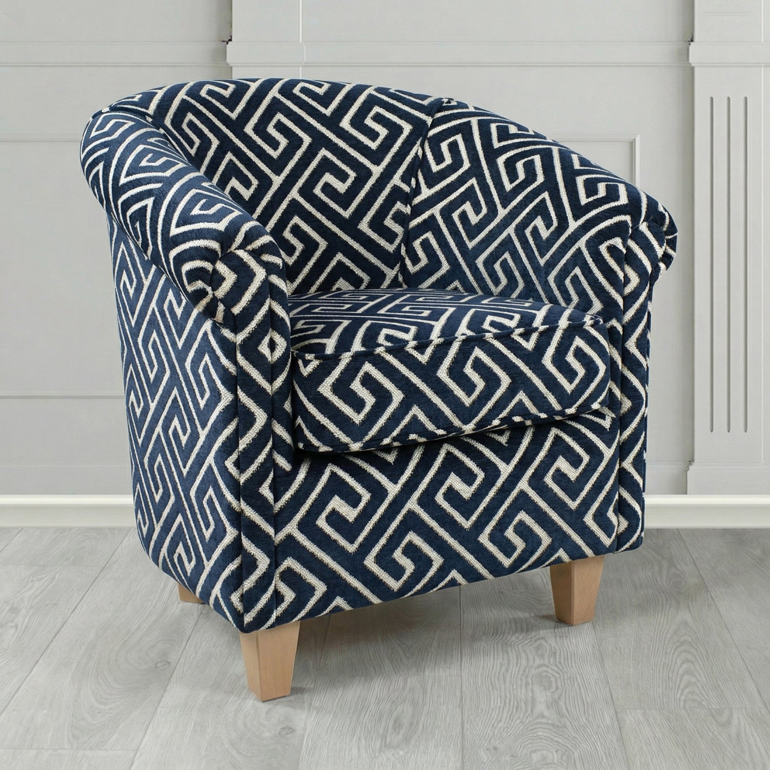 Siena Tub Chair in Cristina Marrone Extravaganza Greek Key Geometric Fabric
