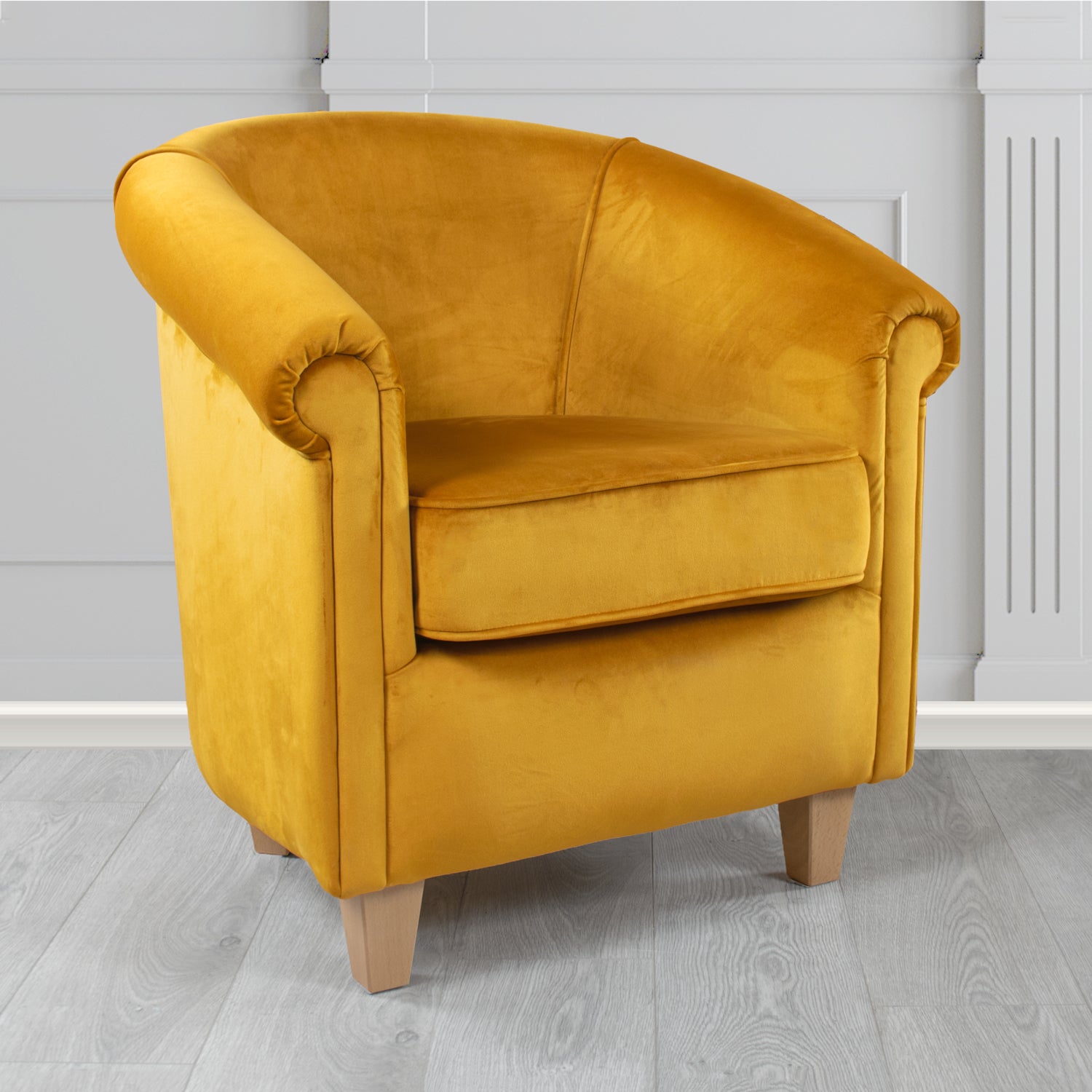 Siena Tub Chair in Tubz Monaco Gold Plush Velvet Fabric - Ex Display