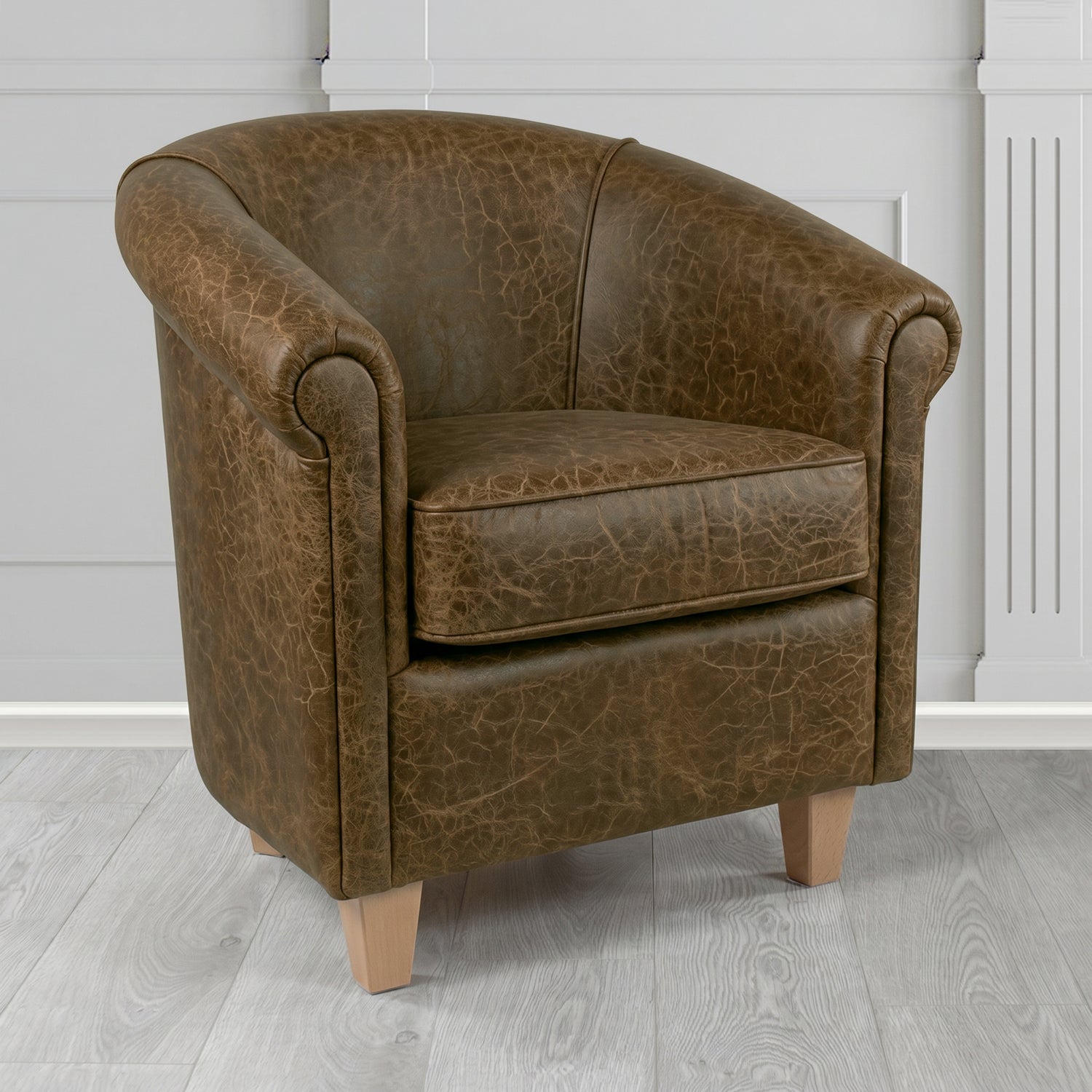 Siena Tub Chair in Crest Leather Saloon Semi-Aniline Crib 5 Genuine Leather