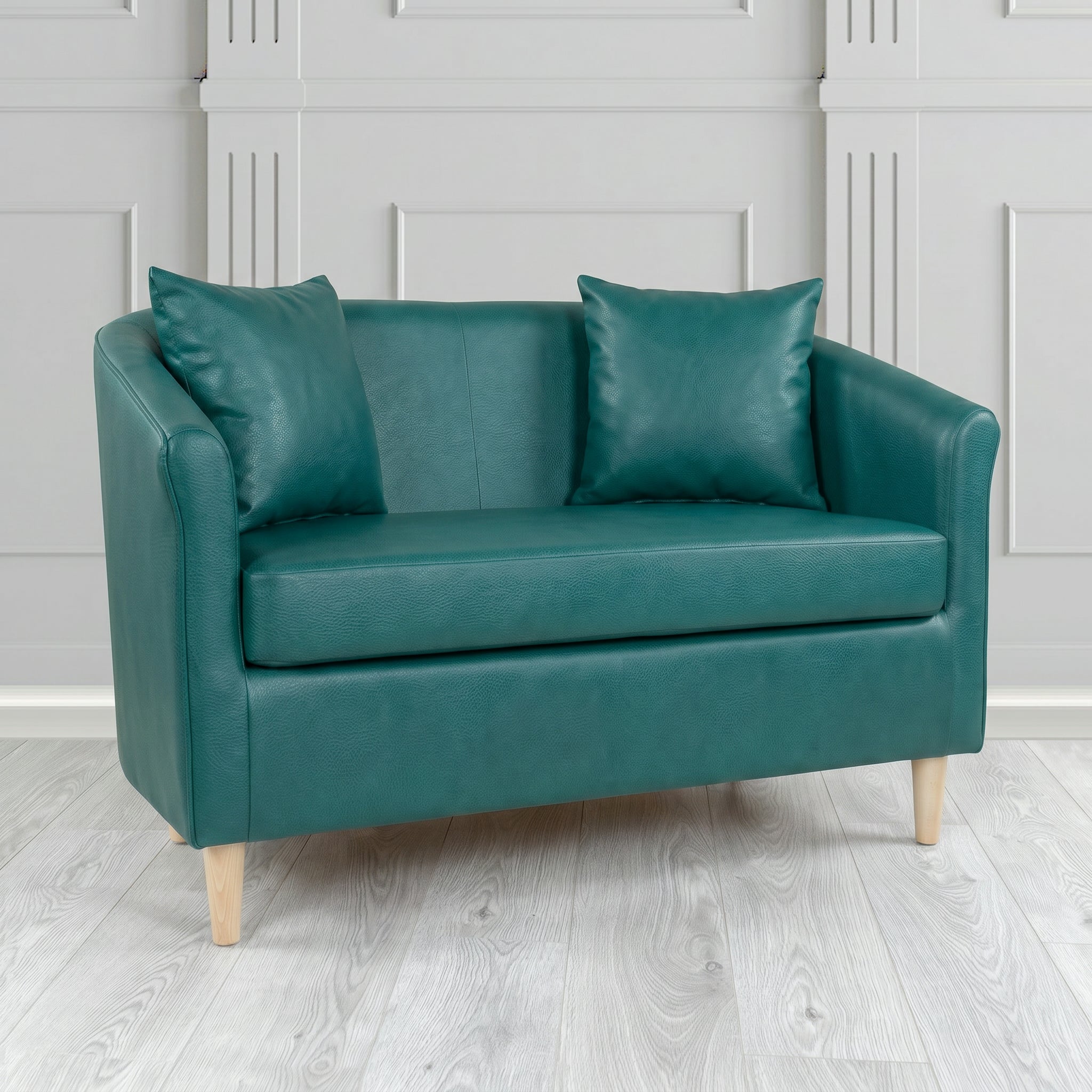 St Tropez 2 Seater Tub Sofa in Crest Leather Saloon Semi-Aniline Crib 5 Genuine Leather with Scatter Cushion