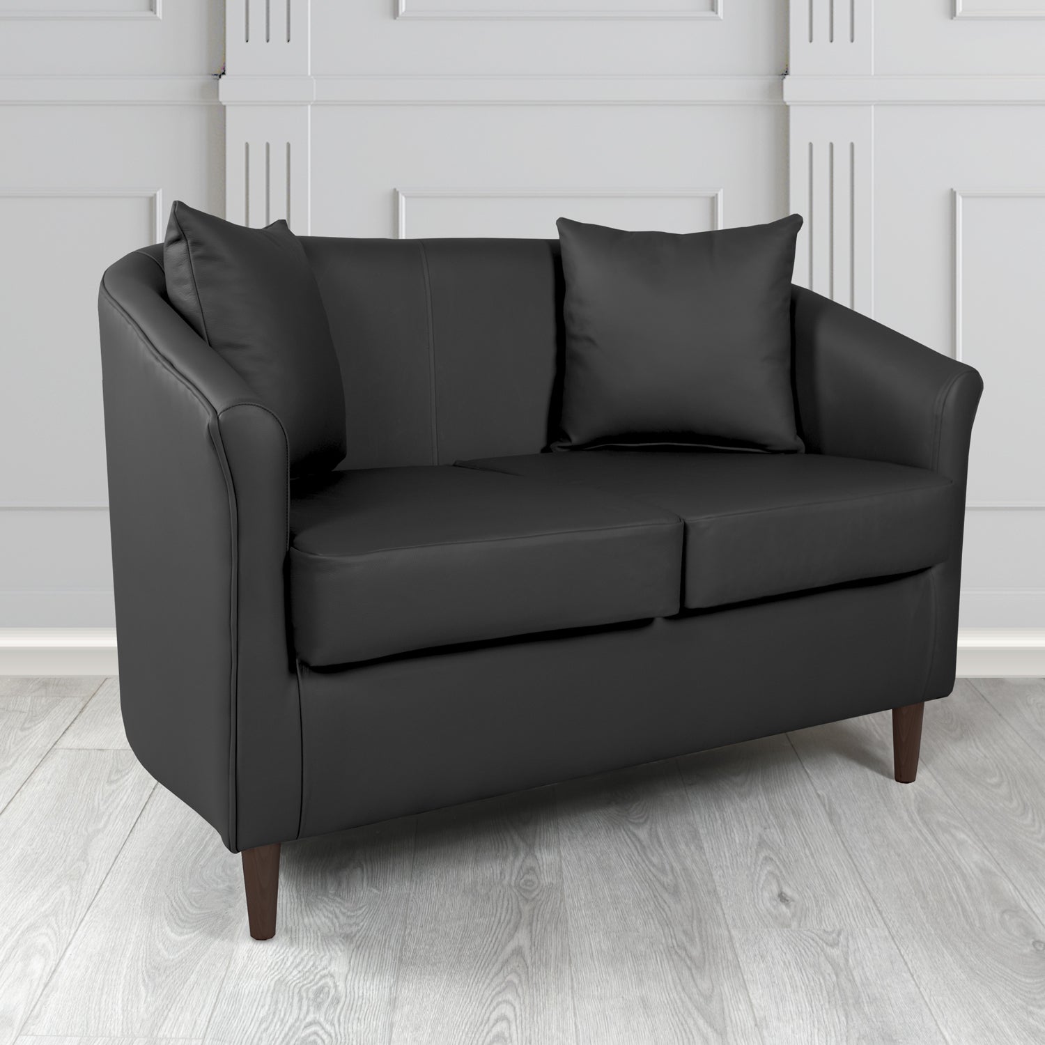 St Tropez 2 Seater Tub Sofa in Madrid Black Faux Leather
