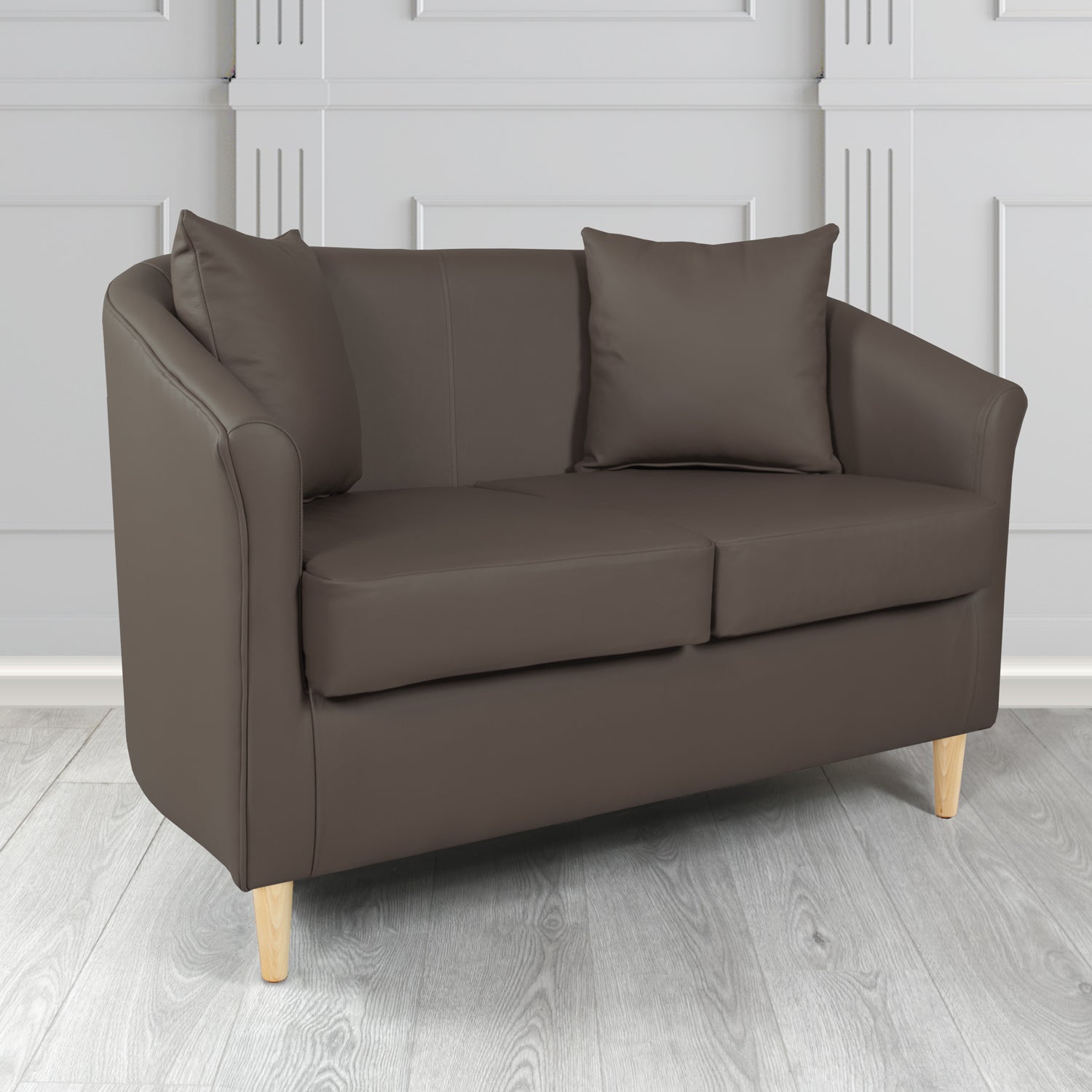 St Tropez 2 Seater Tub Sofa in Madrid Chocolate Faux Leather - The Tub Chair Shop
