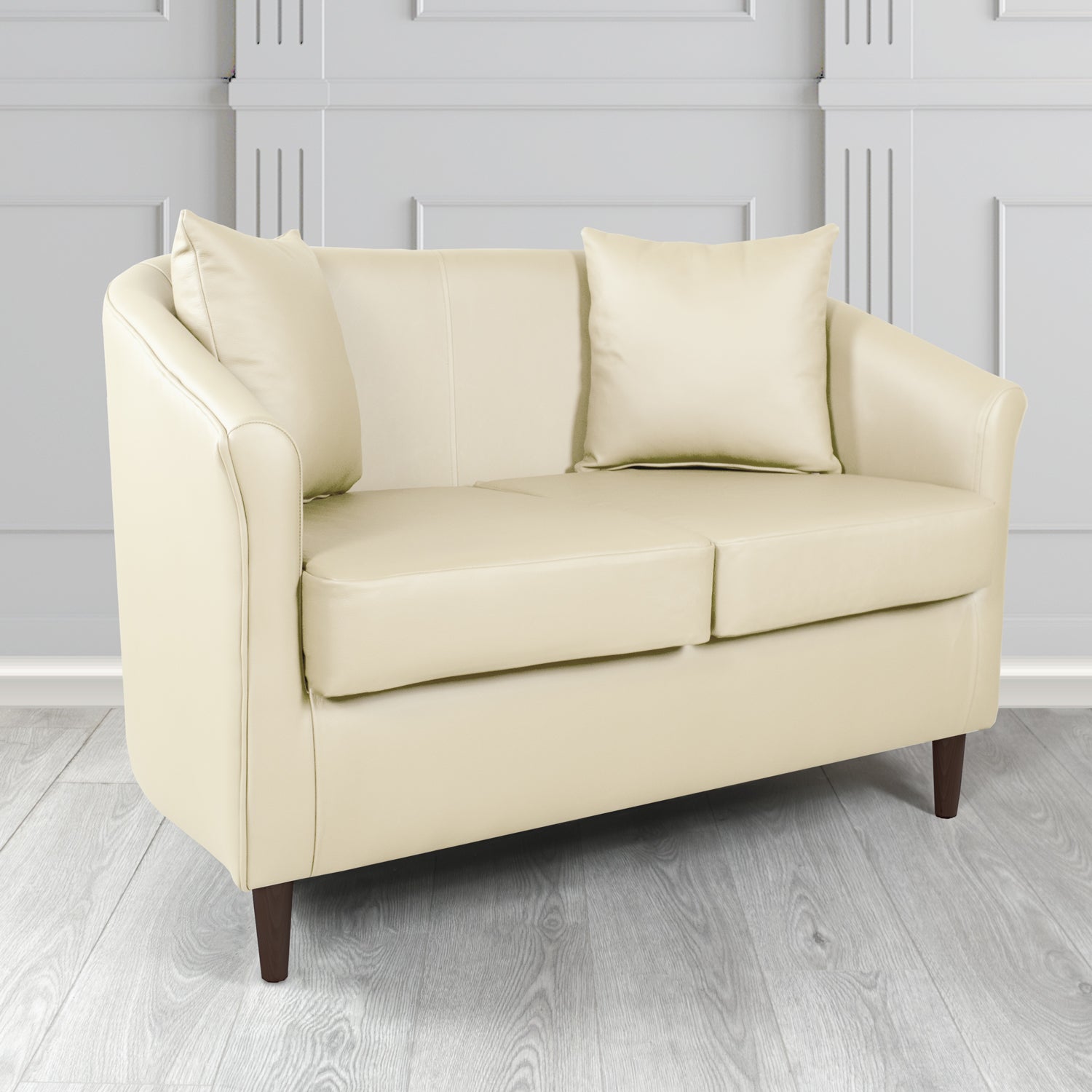 St Tropez 2 Seater Tub Sofa in Madrid Cream Faux Leather - The Tub Chair Shop
