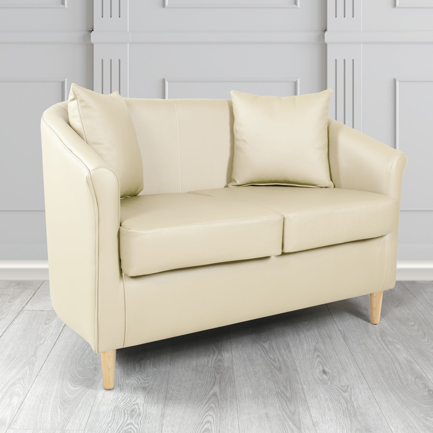 St Tropez 2 Seater Tub Sofa in Madrid Cream Faux Leather - The Tub Chair Shop
