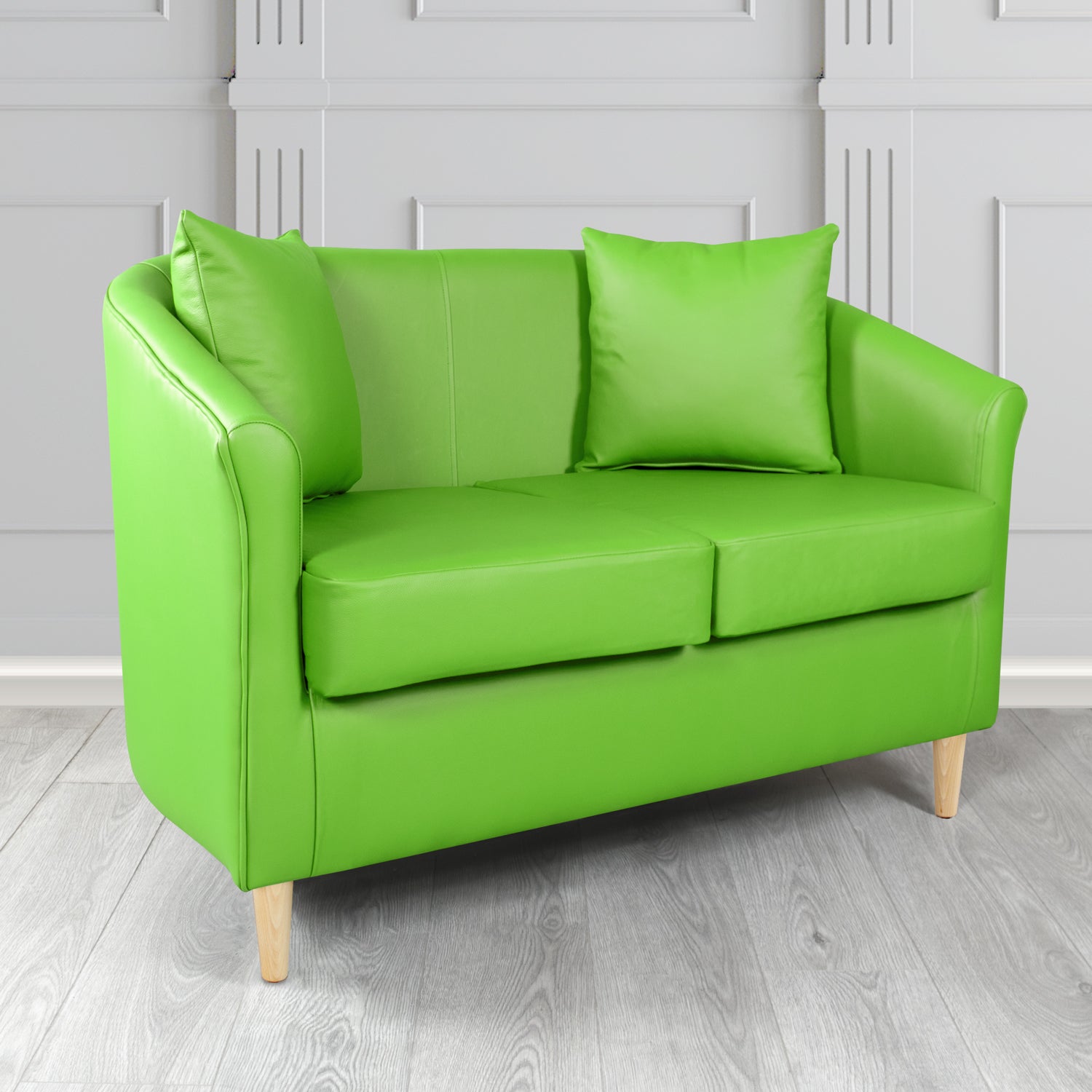 St Tropez 2 Seater Tub Sofa in Madrid Lime Faux Leather - The Tub Chair Shop