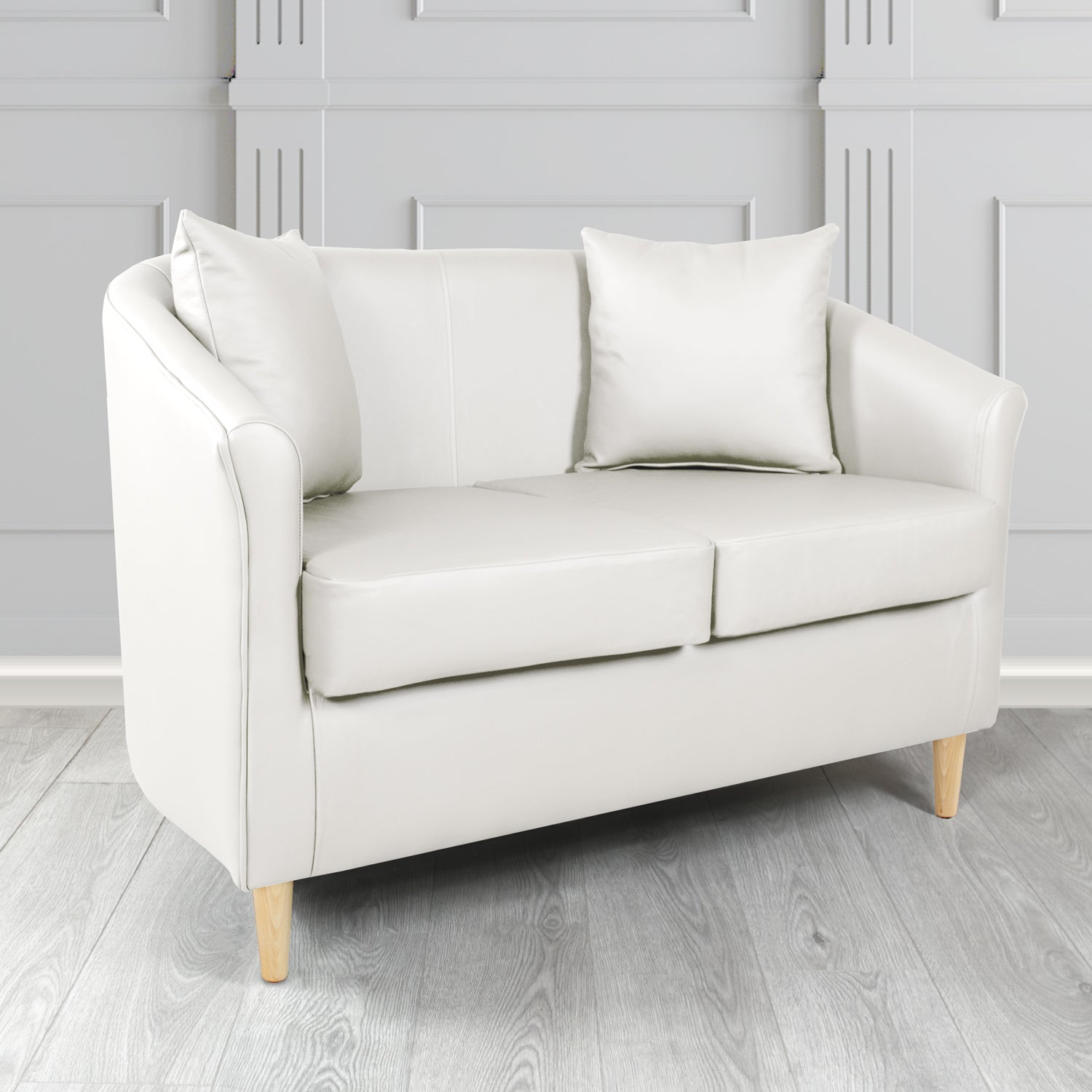 St Tropez 2 Seater Tub Sofa in Madrid White Faux Leather - The Tub Chair Shop