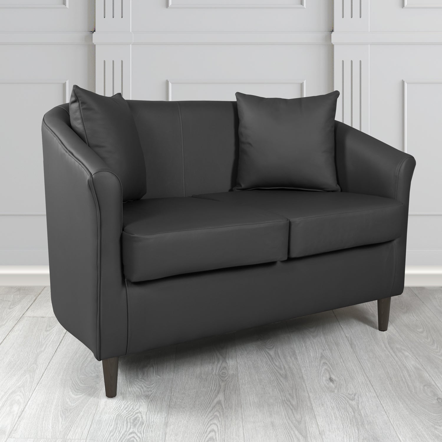 St Tropez 2 Seater Tub Sofa in Shelly Crib 5 Genuine Leather with Scatter Cushions
