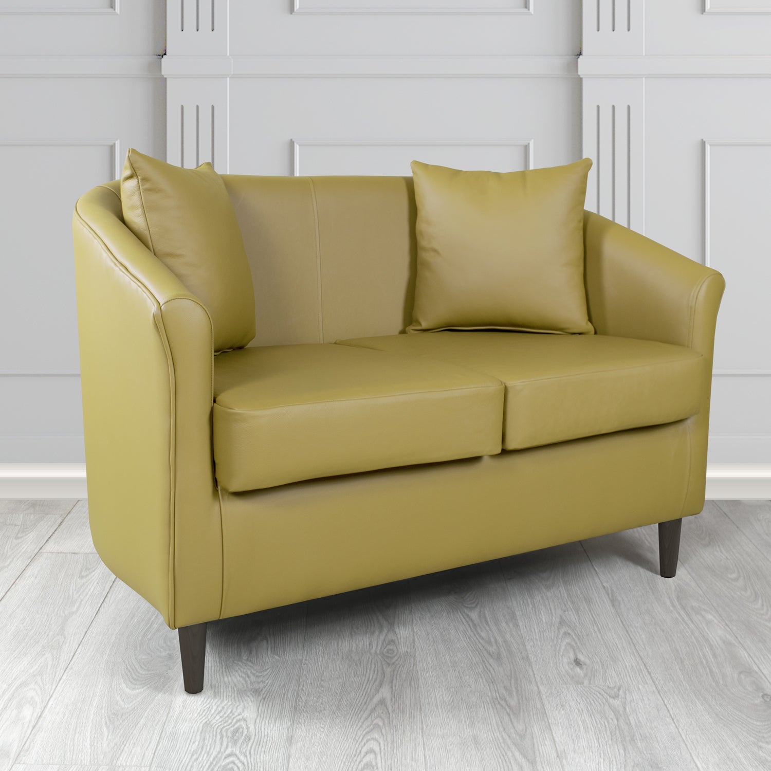 St Tropez 2 Seater Tub Sofa in Shelly Crib 5 Genuine Leather with Scatter Cushions