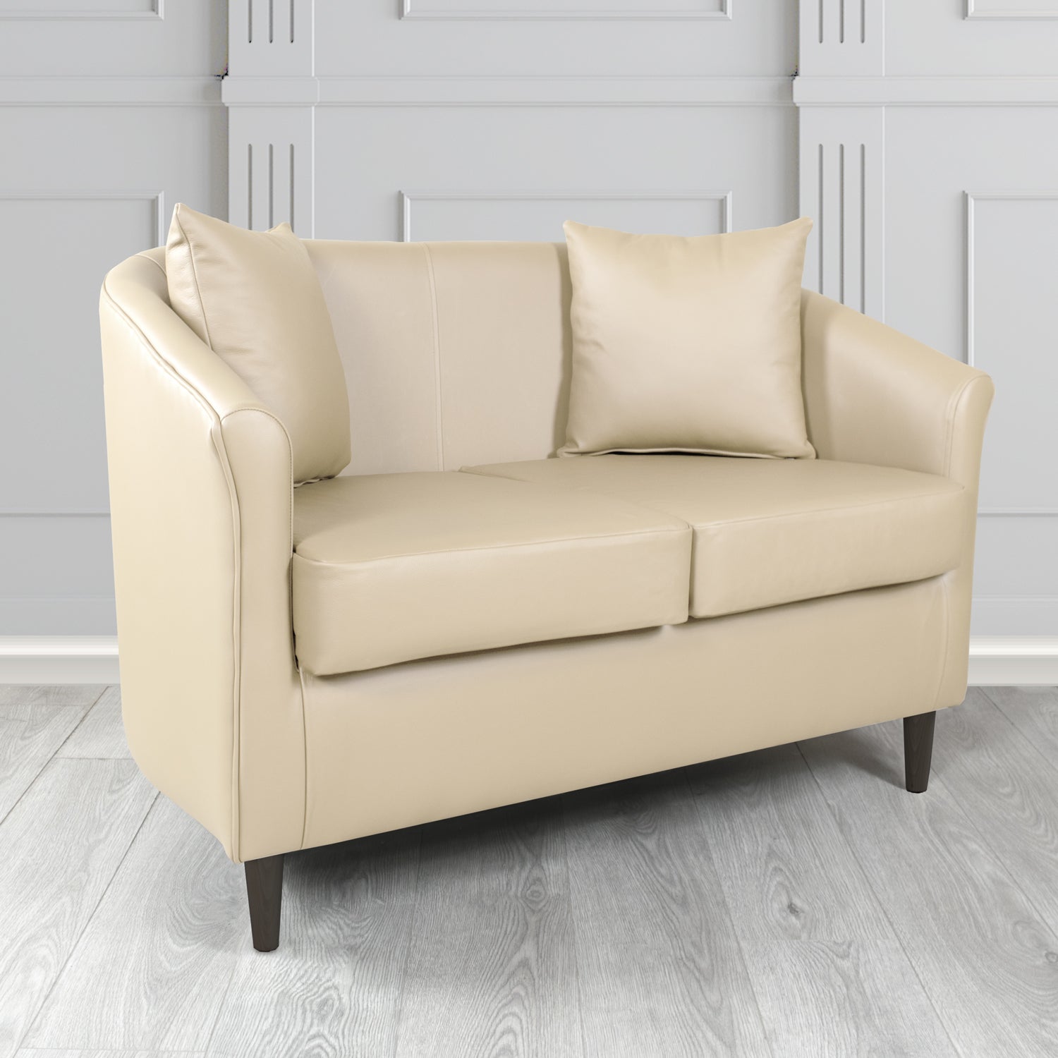 St Tropez 2 Seater Tub Sofa in Shelly Crib 5 Genuine Leather with Scatter Cushions