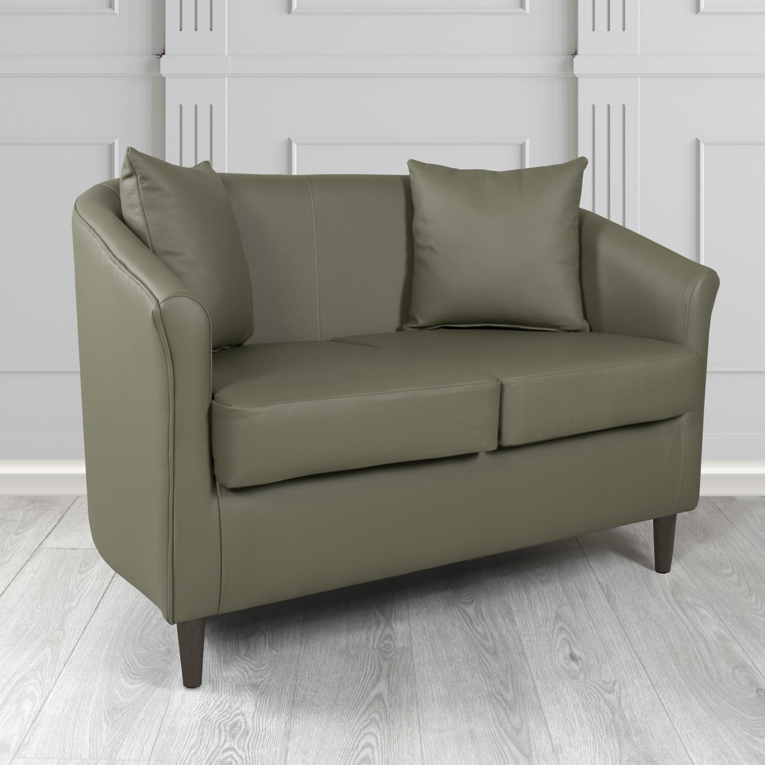 St Tropez 2 Seater Tub Sofa in Shelly Crib 5 Genuine Leather with Scatter Cushions