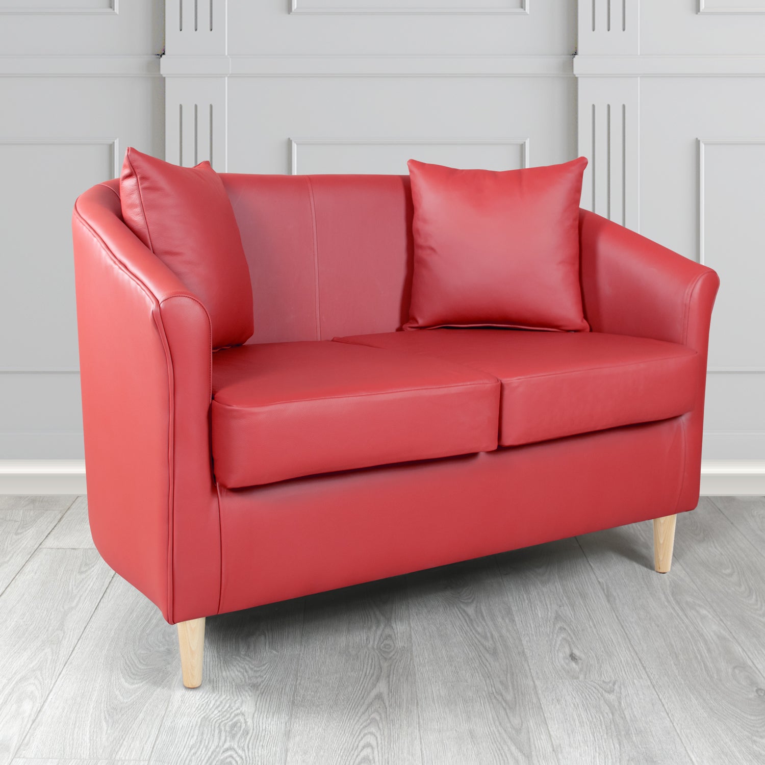 St Tropez 2 Seater Tub Sofa in Shelly Crib 5 Genuine Leather with Scatter Cushions