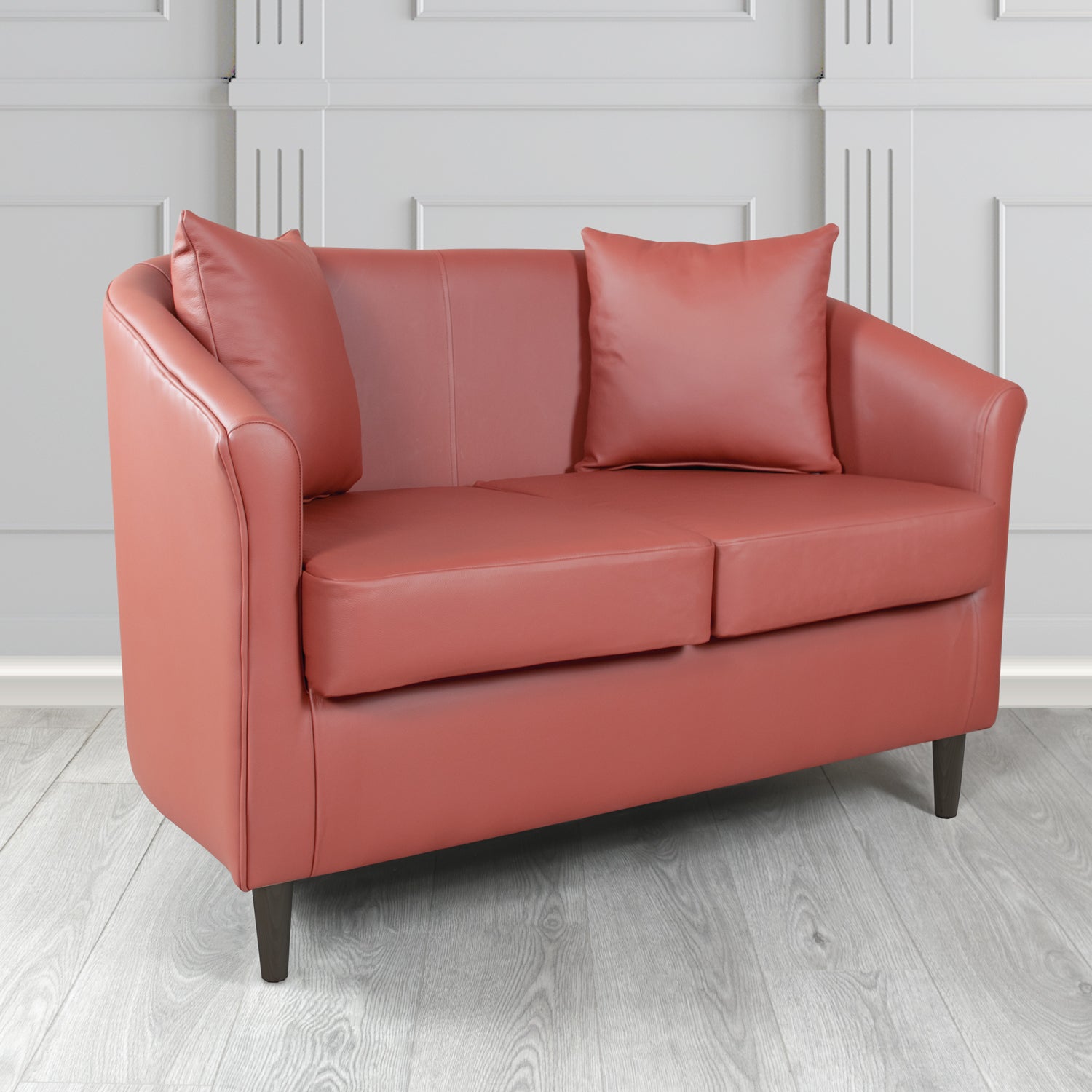 St Tropez 2 Seater Tub Sofa in Shelly Crib 5 Genuine Leather with Scatter Cushions
