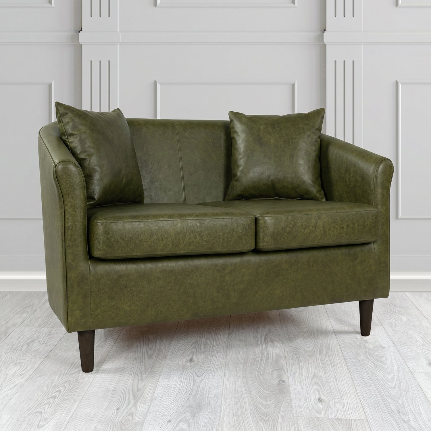 St Tropez 2 Seater Tub Sofa in Crest Leather Saloon Semi-Aniline Crib 5 Genuine Leather with Scatter Cushion
