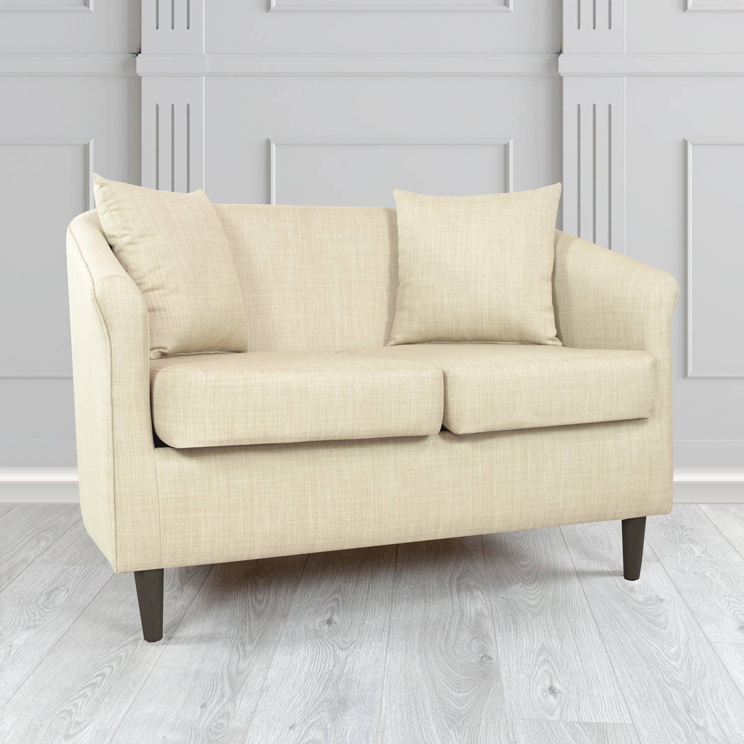 St Tropez 2 Seater Tub Sofa in Charles Plain Linen Fabric with Scatter Cushions