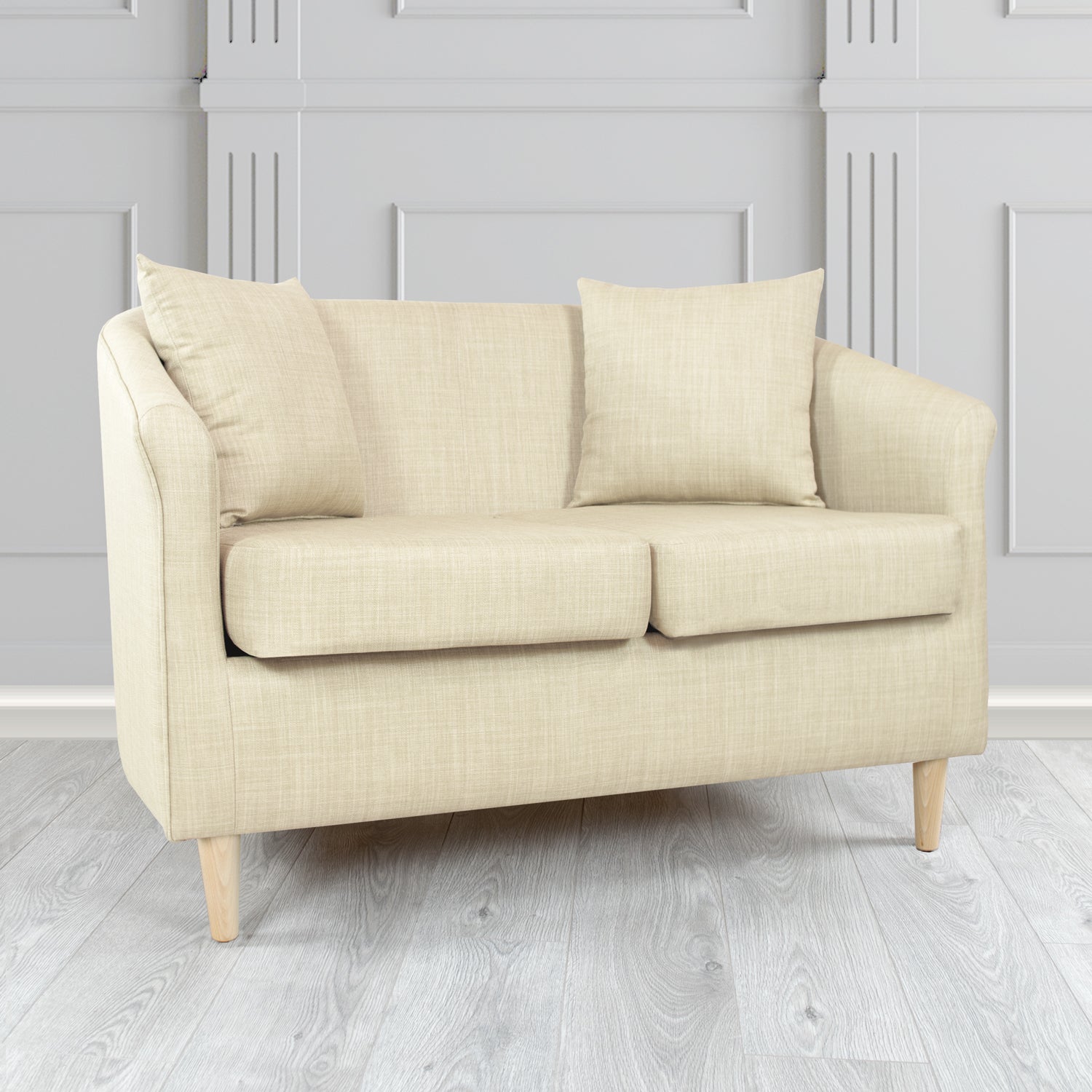 St Tropez 2 Seater Tub Sofa in Charles Plain Linen Fabric with Scatter Cushions