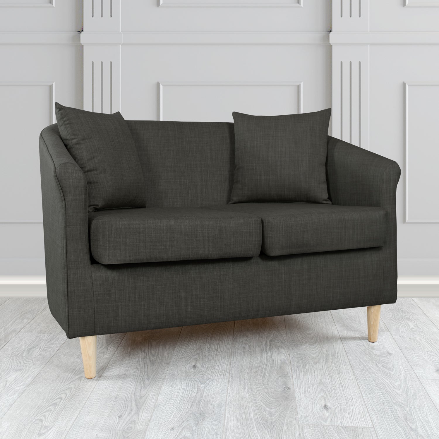 St Tropez 2 Seater Tub Sofa in Charles Plain Linen Fabric with Scatter Cushions