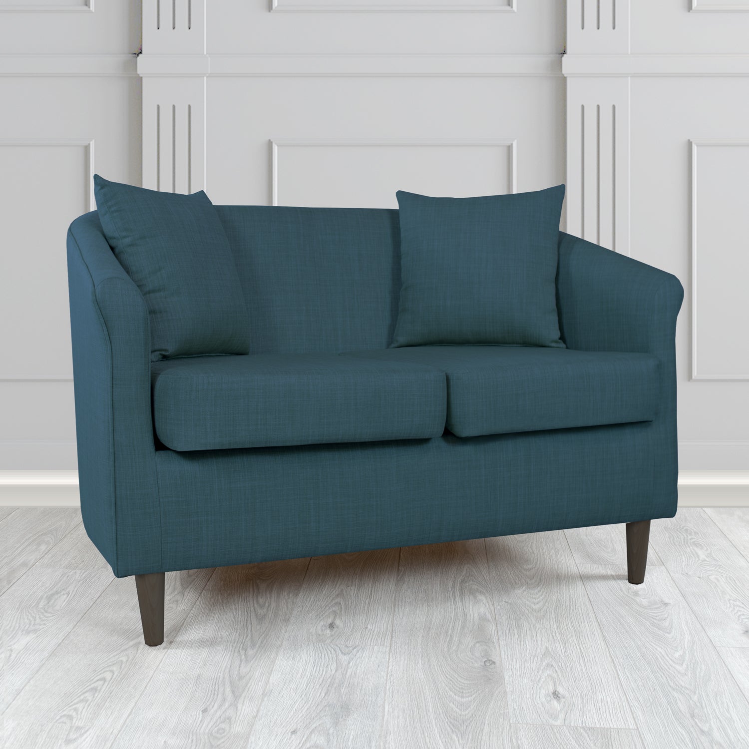 St Tropez 2 Seater Tub Sofa in Charles Plain Linen Fabric with Scatter Cushions