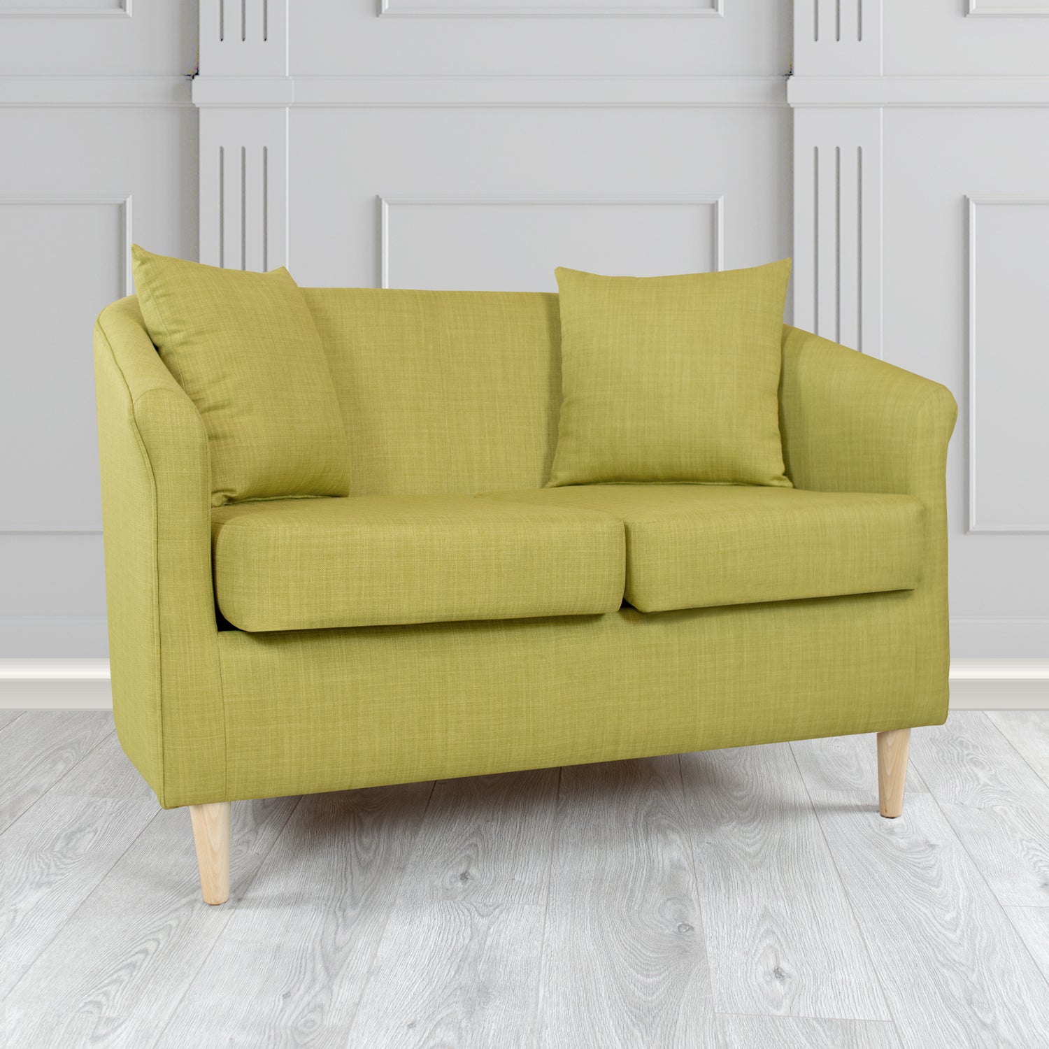 St Tropez 2 Seater Tub Sofa in Charles Plain Linen Fabric with Scatter Cushions