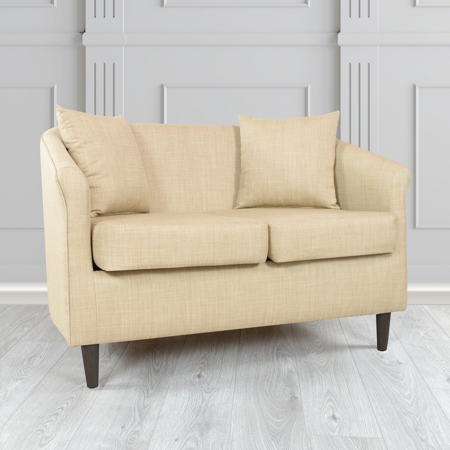 St Tropez 2 Seater Tub Sofa in Charles Plain Linen Fabric with Scatter Cushions