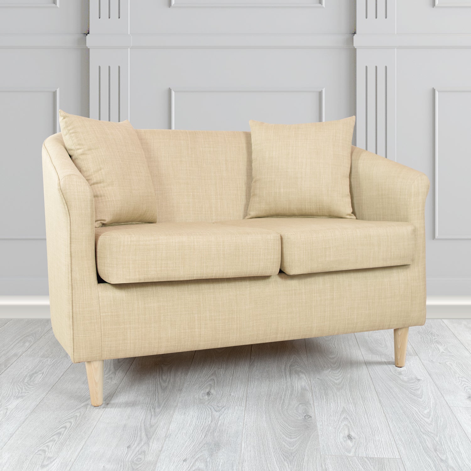 St Tropez 2 Seater Tub Sofa in Charles Plain Linen Fabric with Scatter Cushions