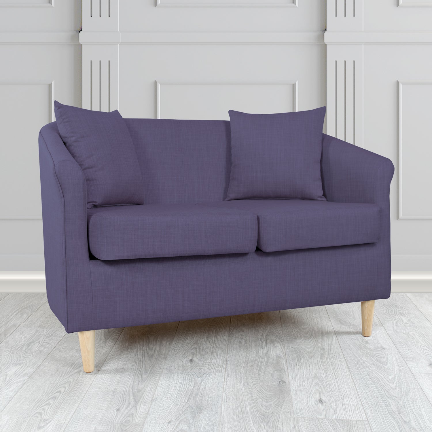 St Tropez 2 Seater Tub Sofa in Charles Plain Linen Fabric with Scatter Cushions
