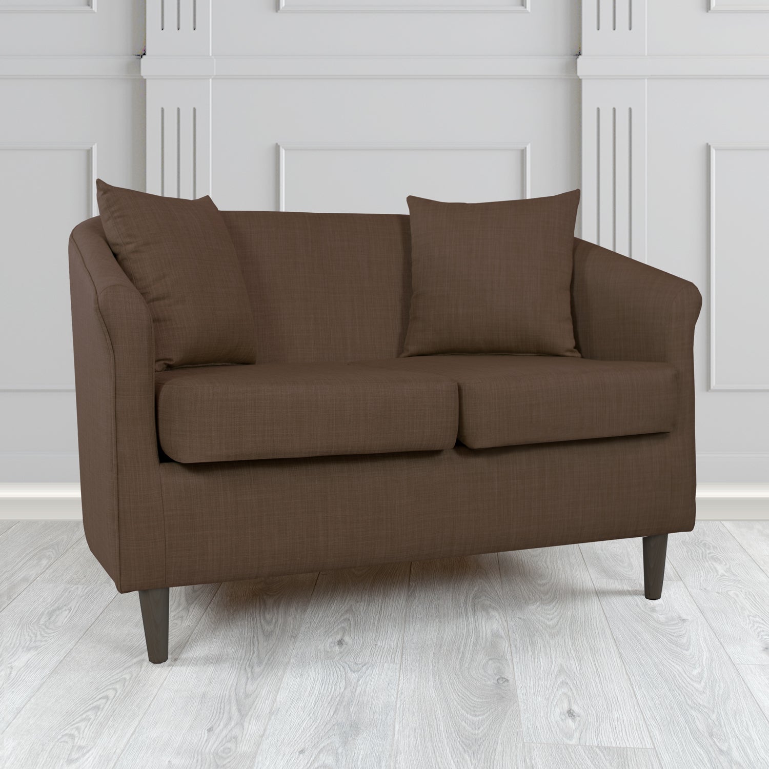 St Tropez 2 Seater Tub Sofa in Charles Plain Linen Fabric with Scatter Cushions