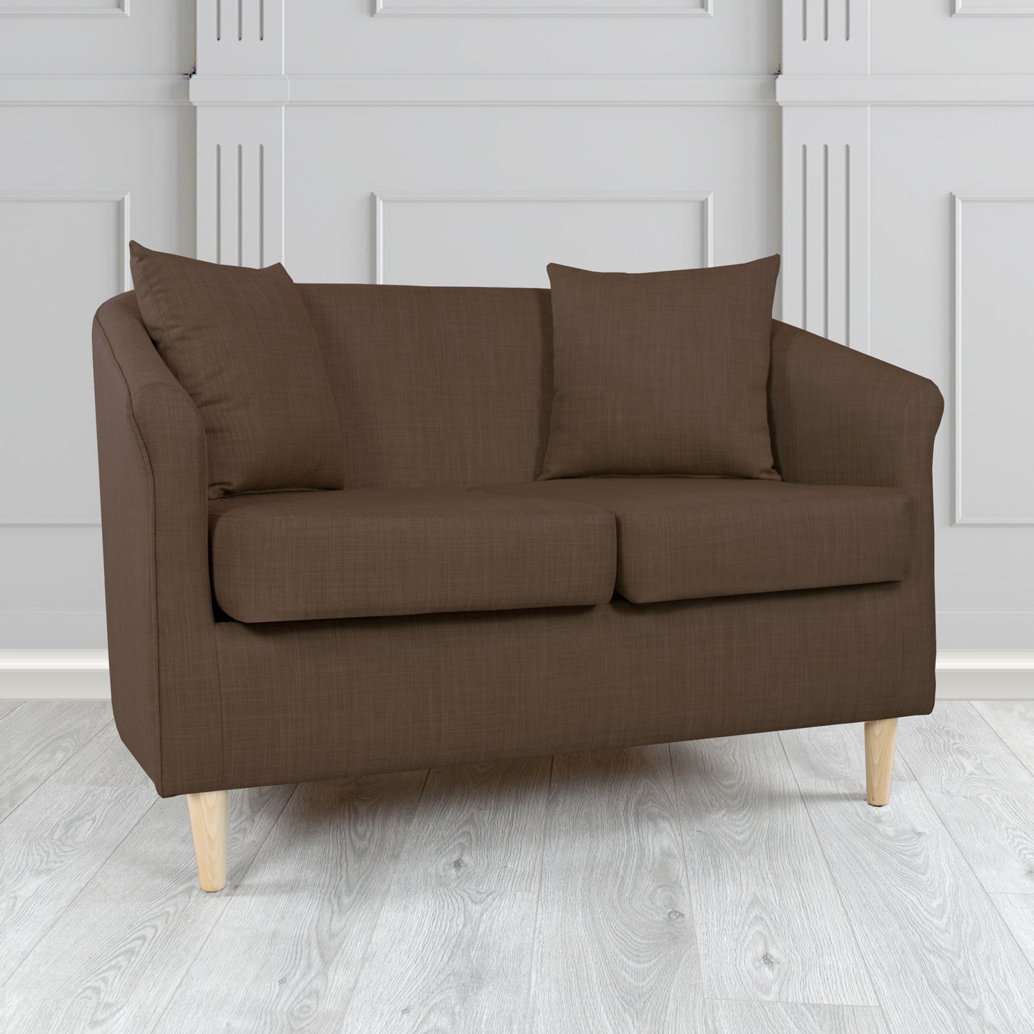St Tropez 2 Seater Tub Sofa in Charles Plain Linen Fabric with Scatter Cushions