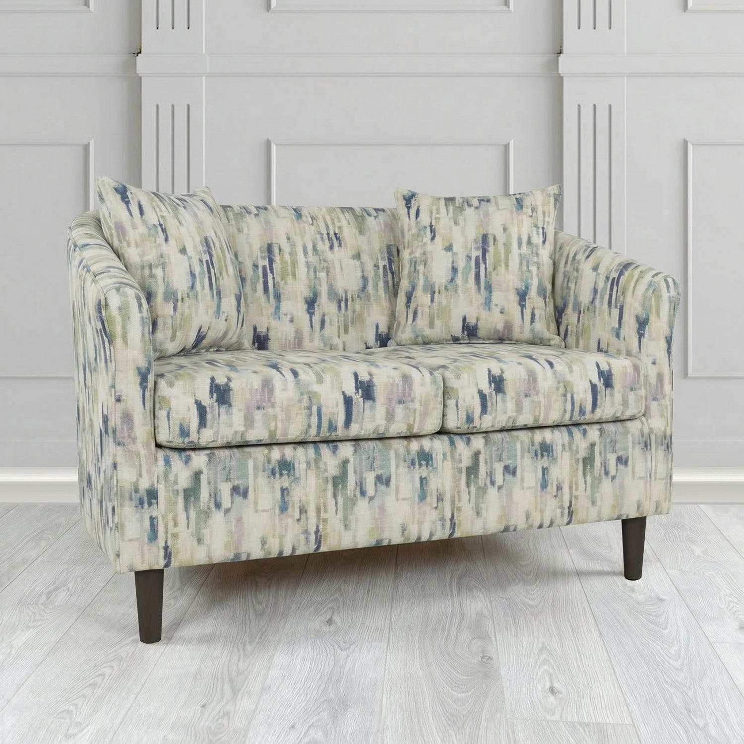 St Tropez 2 Seater Tub Sofa in Fryett's Aura Abstract Pattern Fabric with Scatter Cushion