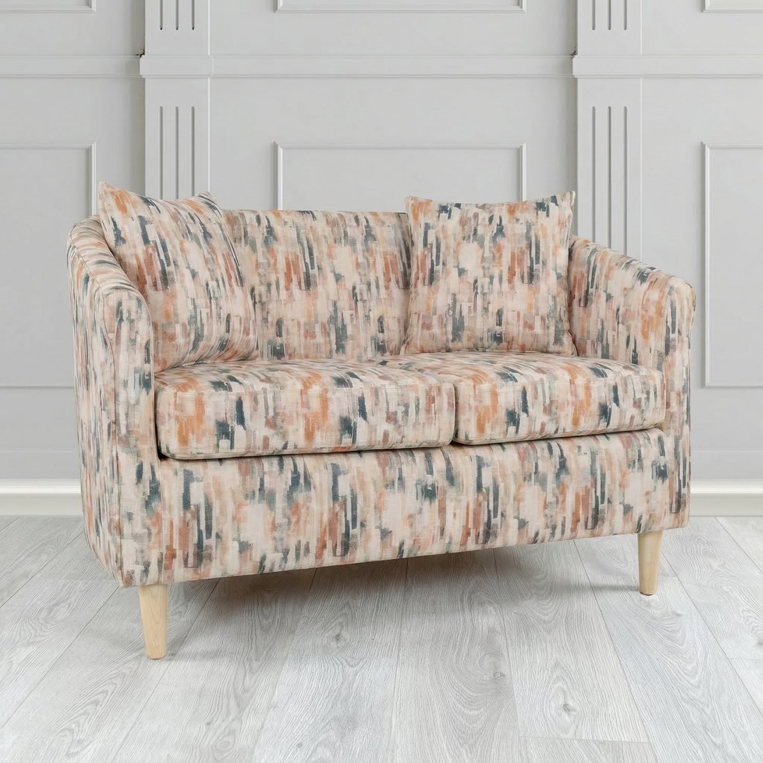St Tropez 2 Seater Tub Sofa in Fryett's Aura Abstract Pattern Fabric with Scatter Cushion