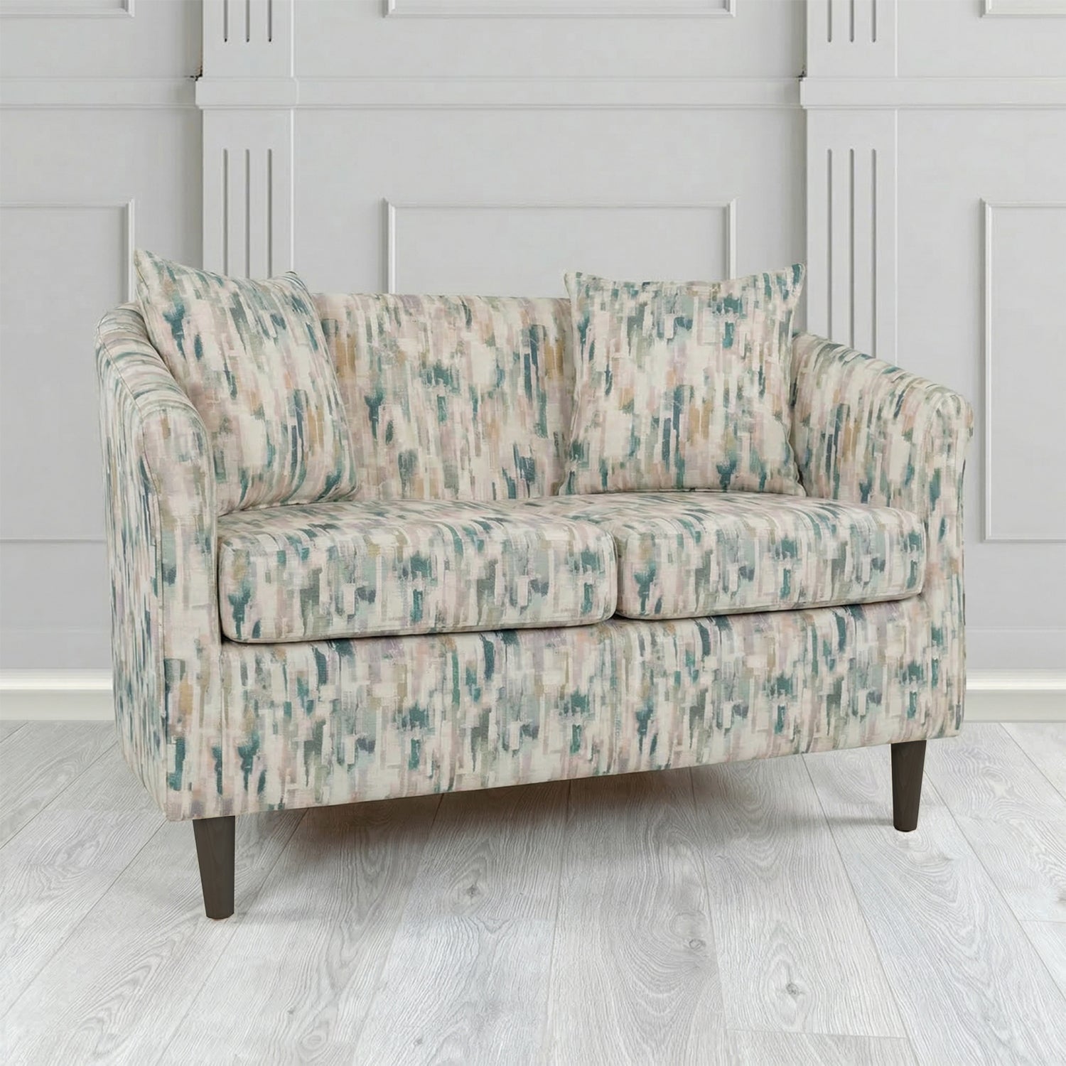 St Tropez 2 Seater Tub Sofa in Fryett's Aura Abstract Pattern Fabric with Scatter Cushion