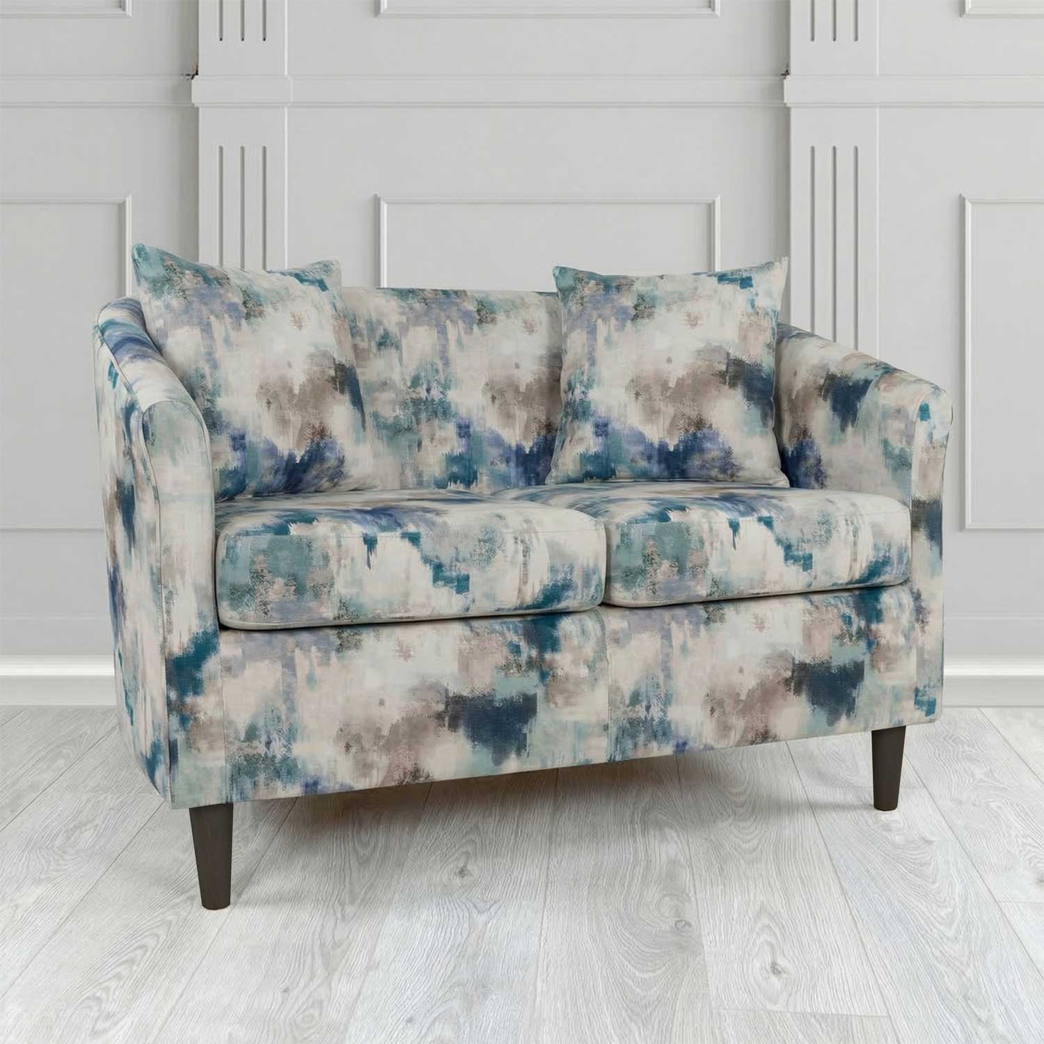 St Tropez 2 Seater Tub Sofa in Fryett's Kala Abstract Fabric with Scatter Cushion
