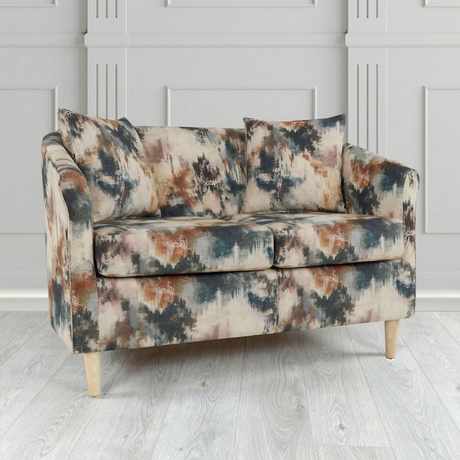 St Tropez 2 Seater Tub Sofa in Fryett's Kala Abstract Fabric with Scatter Cushion