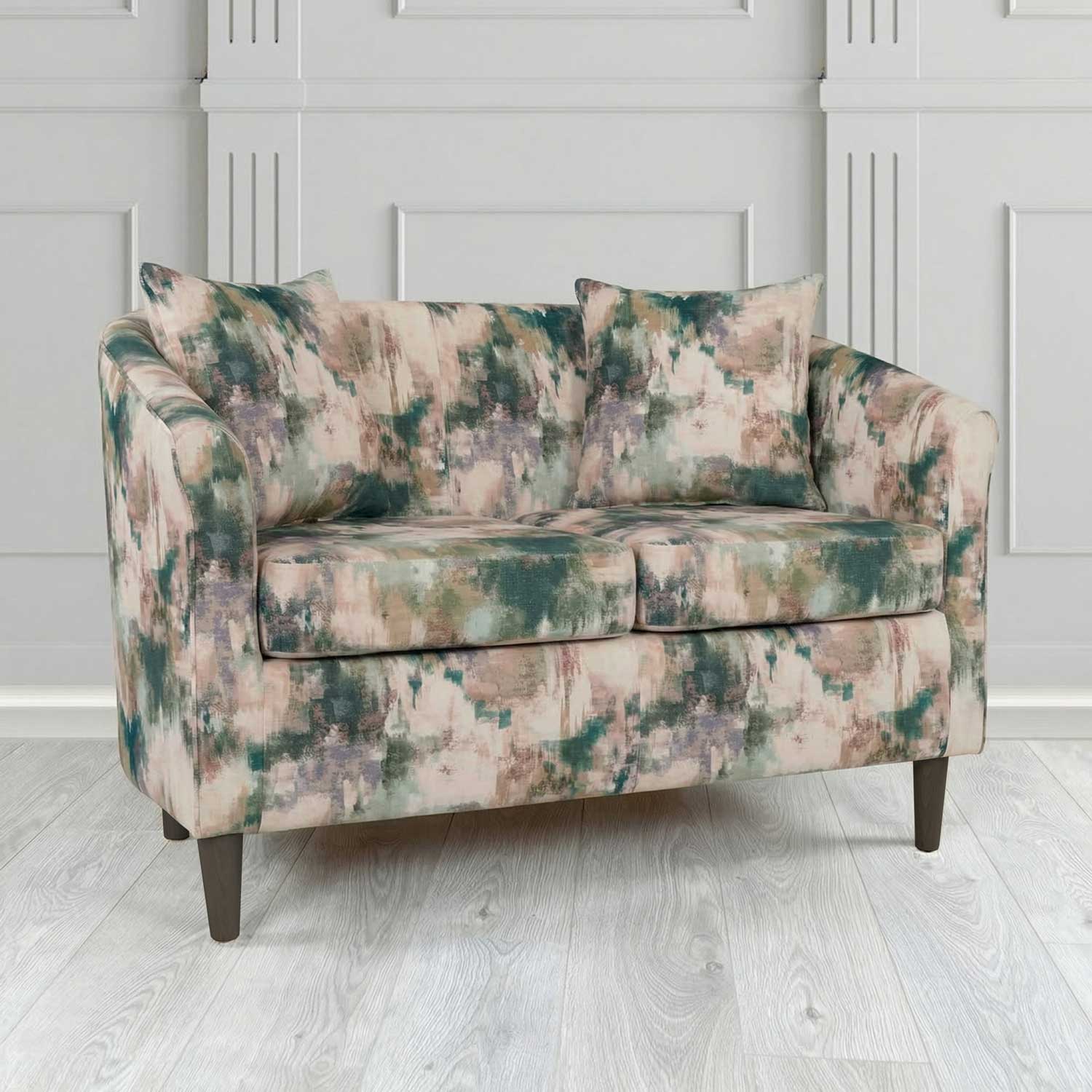 St Tropez 2 Seater Tub Sofa in Fryett's Kala Abstract Fabric with Scatter Cushion