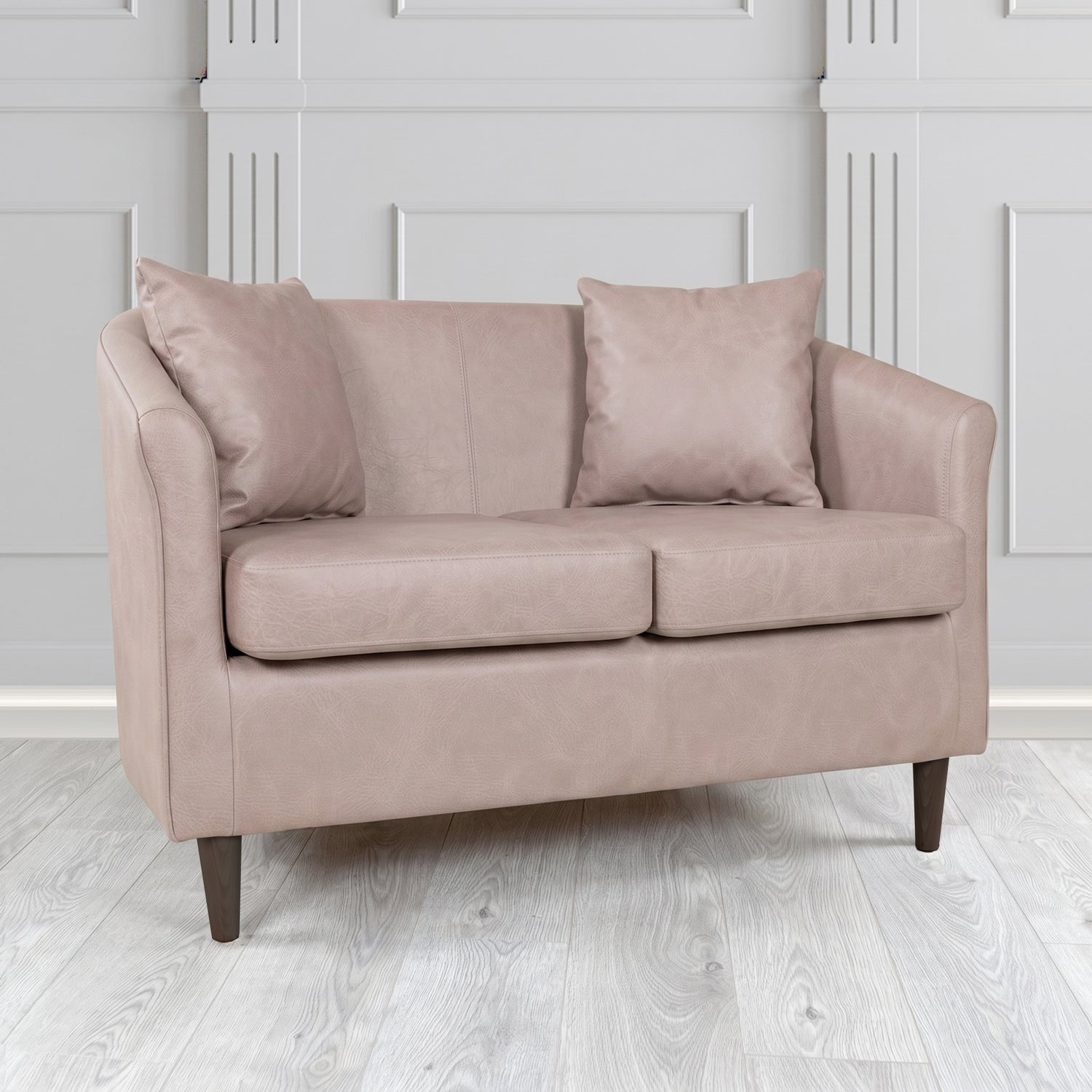 St Tropez 2 Seater Tub Sofa in Crest Leather Saloon Semi-Aniline Crib 5 Genuine Leather with Scatter Cushion