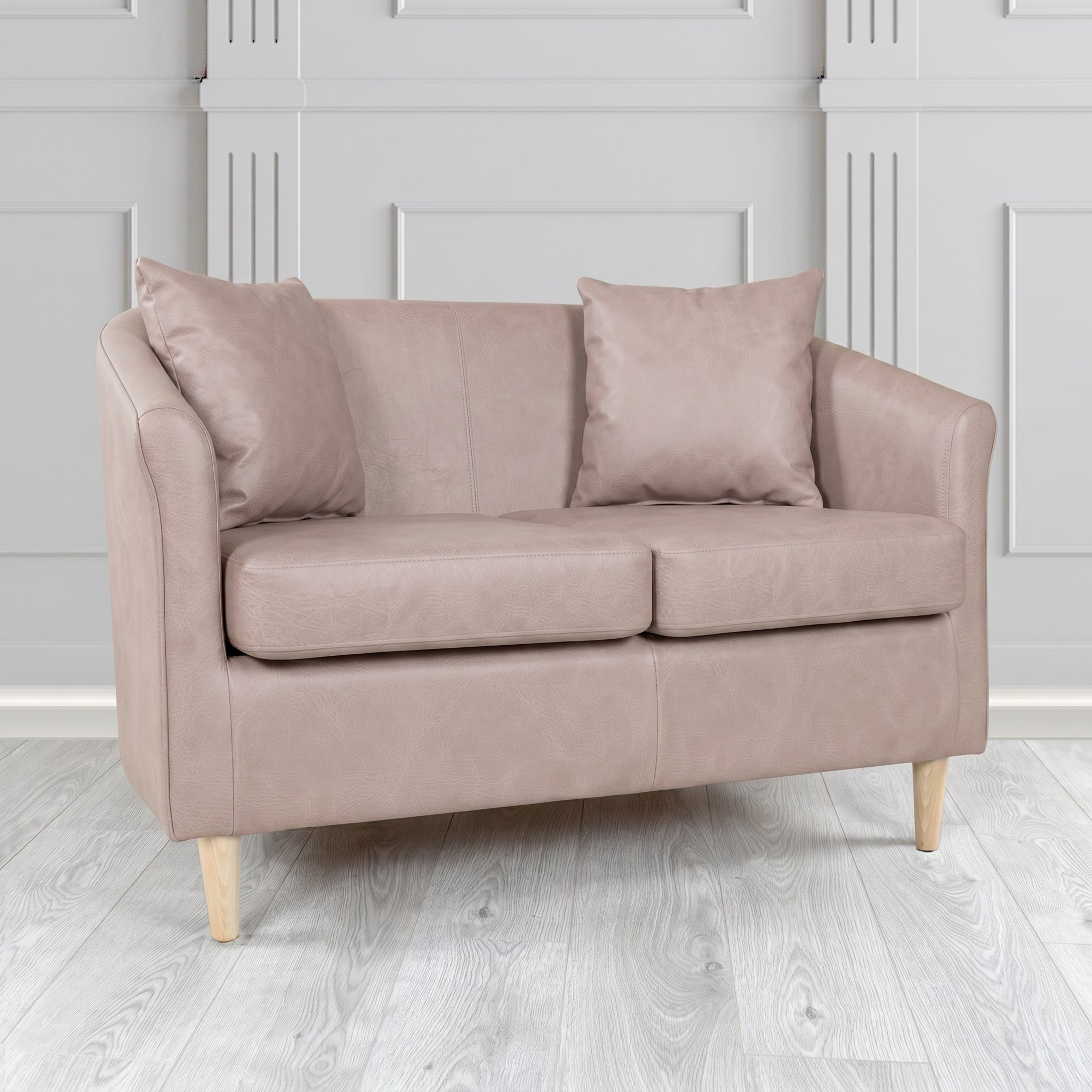 St Tropez 2 Seater Tub Sofa in Crest Leather Saloon Semi-Aniline Crib 5 Genuine Leather with Scatter Cushion