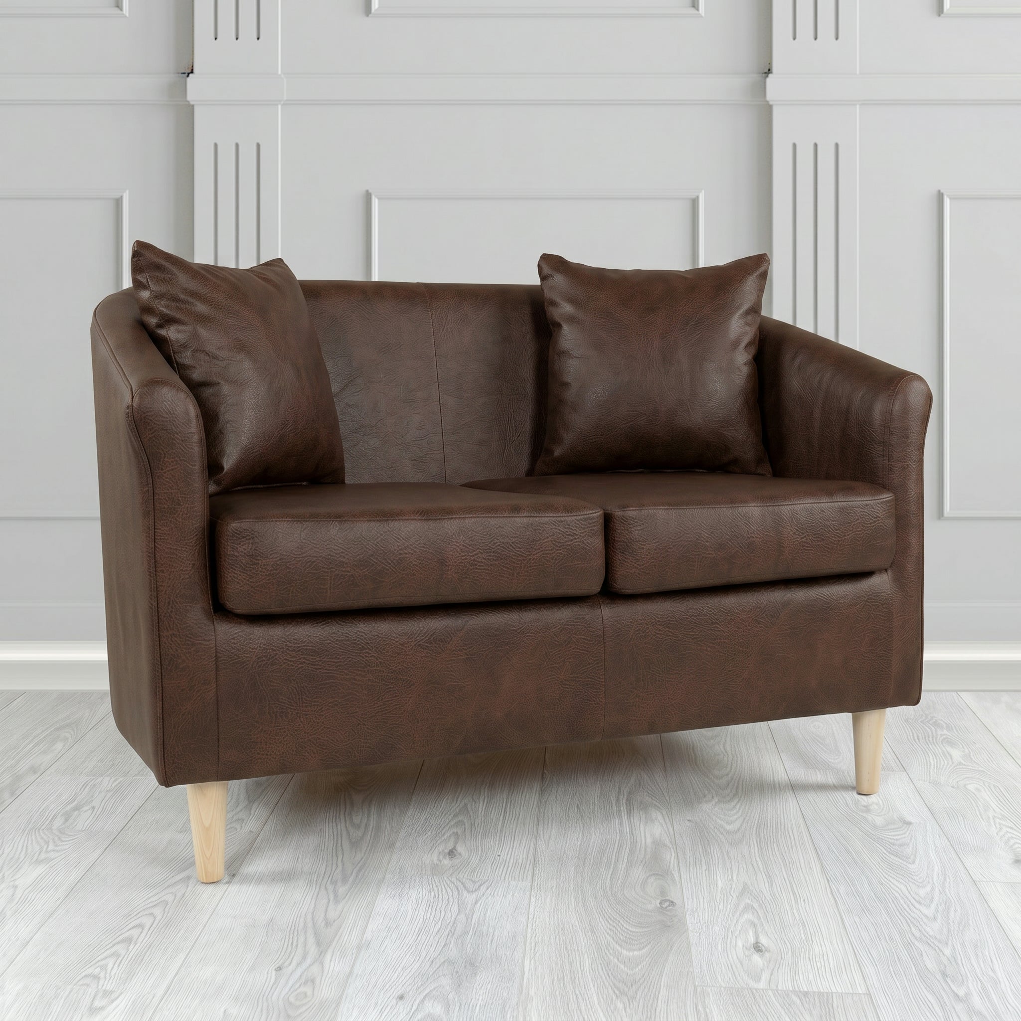 St Tropez 2 Seater Tub Sofa in Crest Leather Saloon Semi-Aniline Crib 5 Genuine Leather with Scatter Cushion