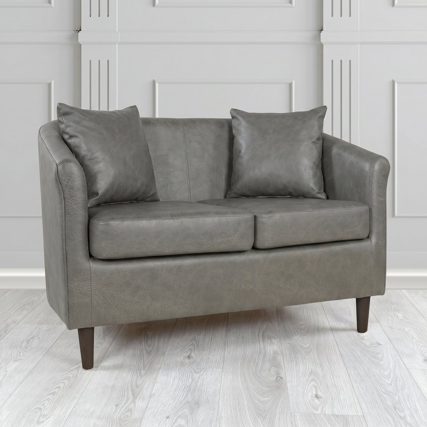 St Tropez 2 Seater Tub Sofa in Crest Leather Saloon Semi-Aniline Crib 5 Genuine Leather with Scatter Cushion