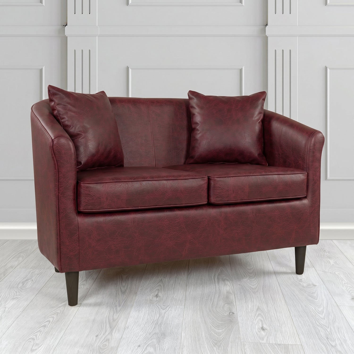 St Tropez 2 Seater Tub Sofa in Crest Leather Saloon Semi-Aniline Crib 5 Genuine Leather with Scatter Cushion