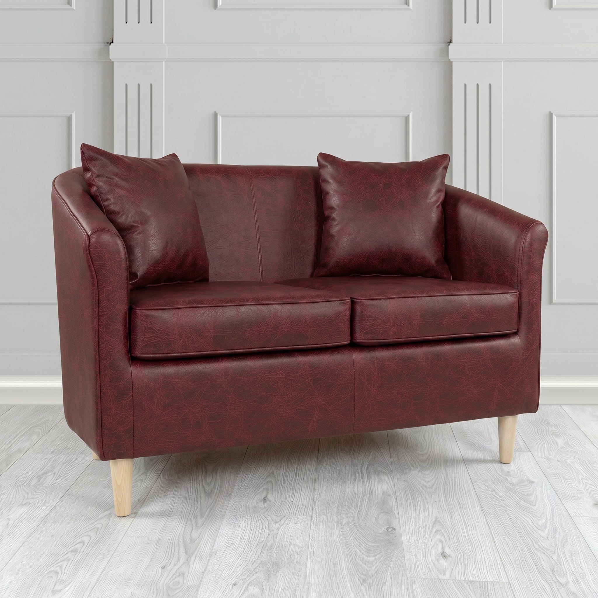 St Tropez 2 Seater Tub Sofa in Crest Leather Saloon Semi-Aniline Crib 5 Genuine Leather with Scatter Cushion
