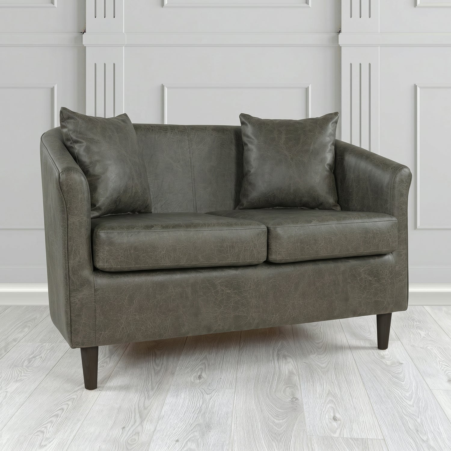 St Tropez 2 Seater Tub Sofa in Crest Leather Saloon Semi-Aniline Crib 5 Genuine Leather with Scatter Cushion