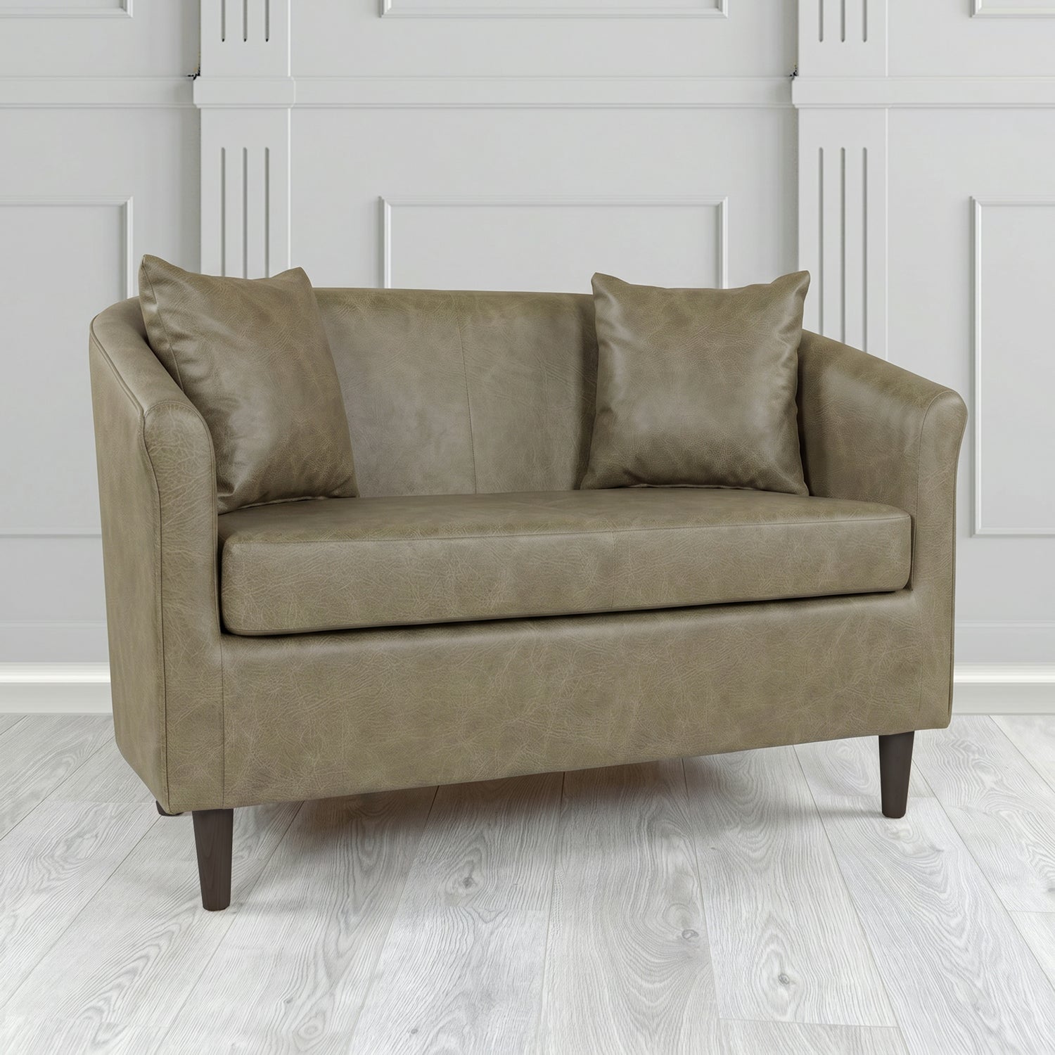 St Tropez 2 Seater Tub Sofa in Crest Leather Saloon Semi-Aniline Crib 5 Genuine Leather with Scatter Cushion