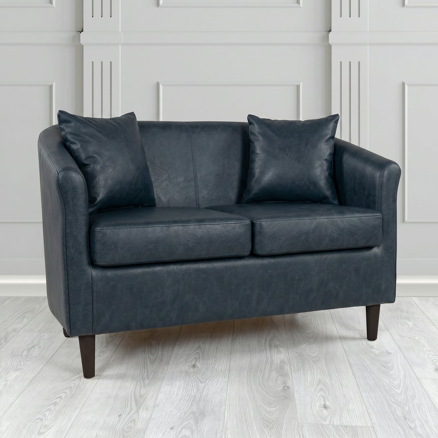 St Tropez 2 Seater Tub Sofa in Crest Leather Saloon Semi-Aniline Crib 5 Genuine Leather with Scatter Cushion