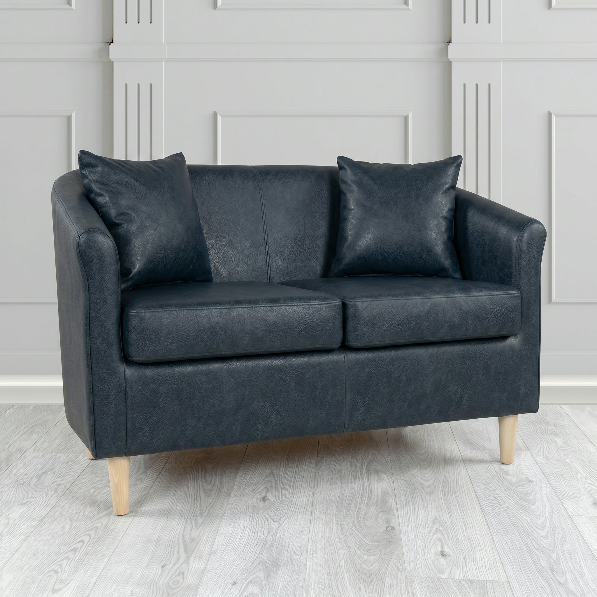 St Tropez 2 Seater Tub Sofa in Crest Leather Saloon Semi-Aniline Crib 5 Genuine Leather with Scatter Cushion