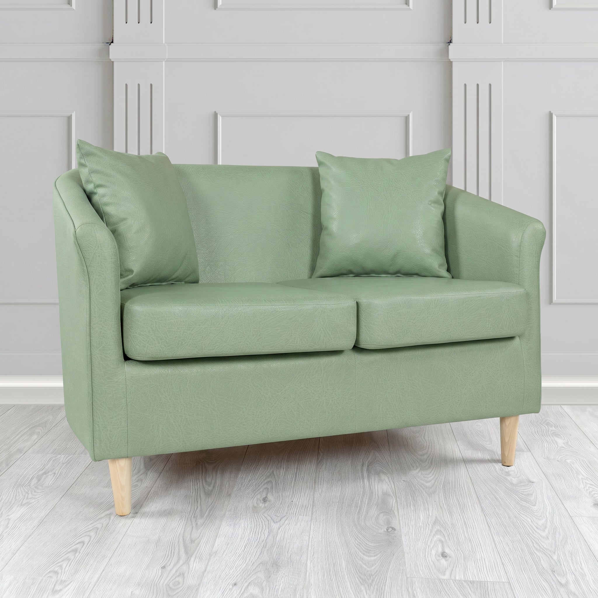 St Tropez 2 Seater Tub Sofa in Crest Leather Saloon Semi-Aniline Crib 5 Genuine Leather with Scatter Cushion